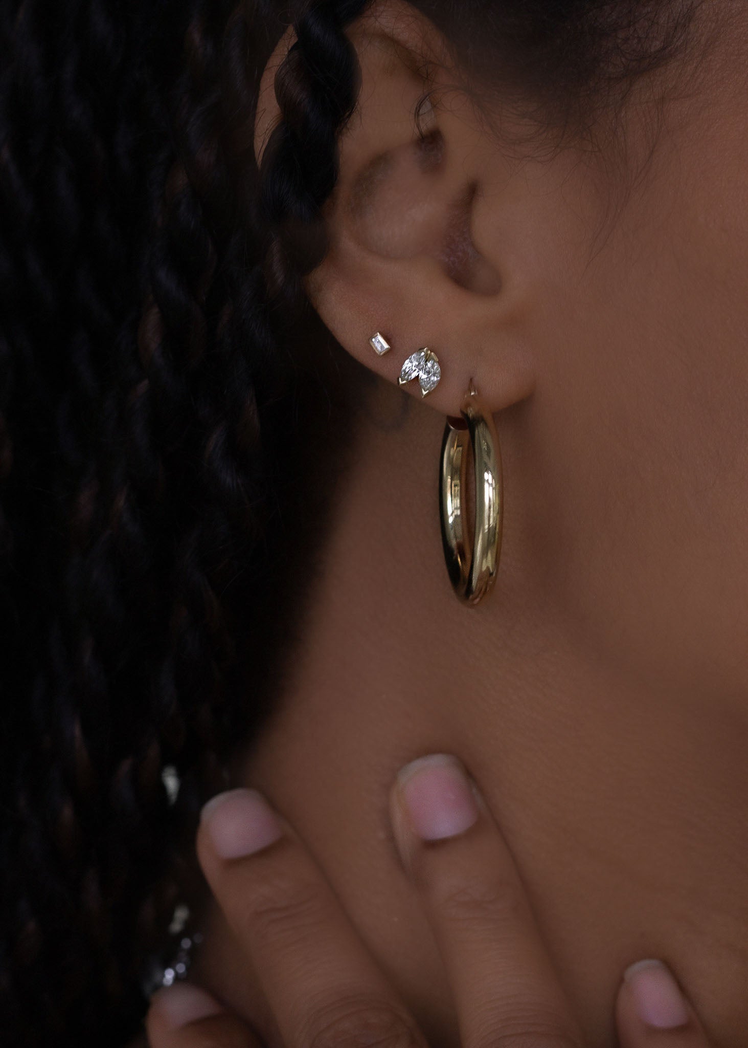 Naomi Baguette Stud Earrings Diamond