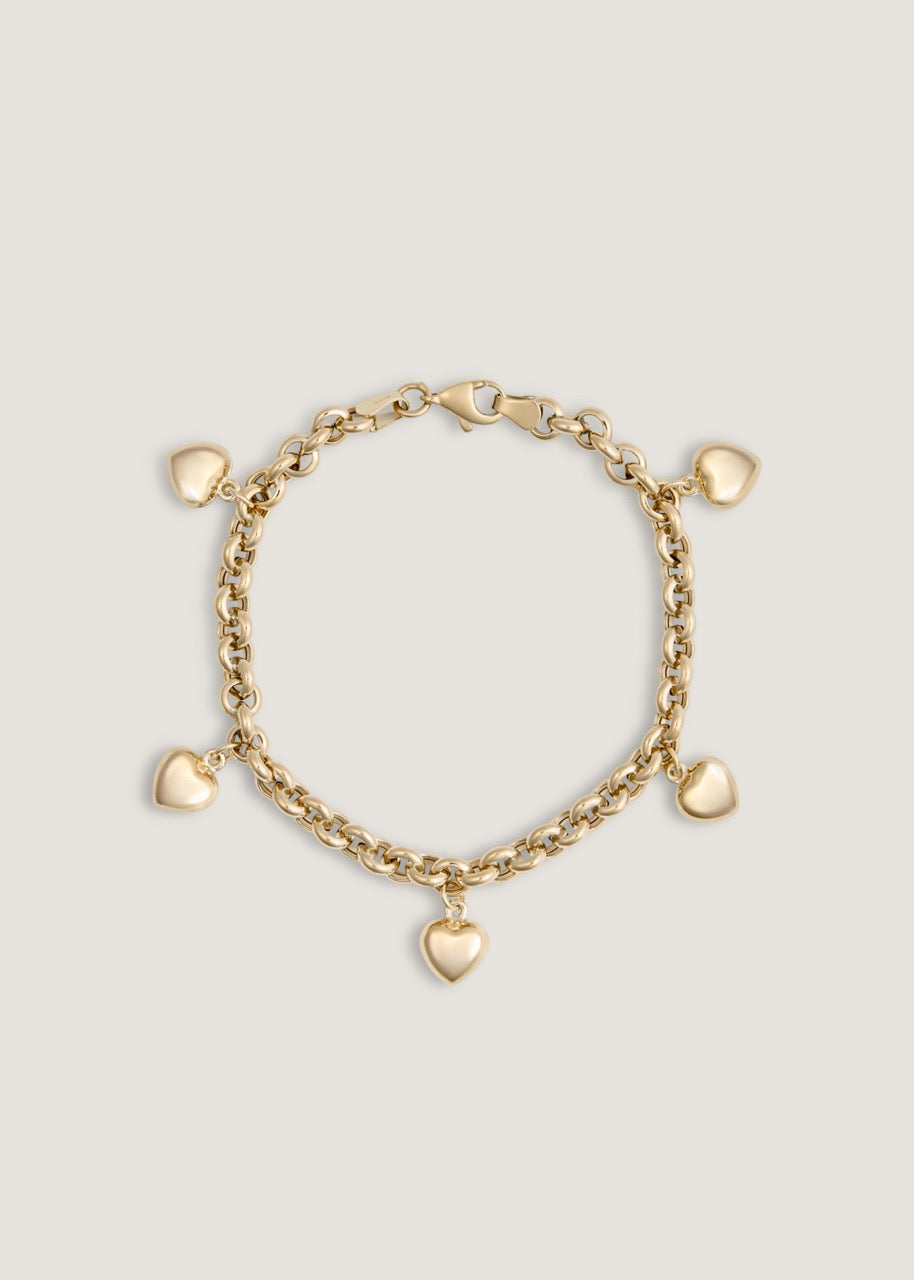 Chemistry Puffed Heart Charm Bracelet On Rolo Chain - Kinn