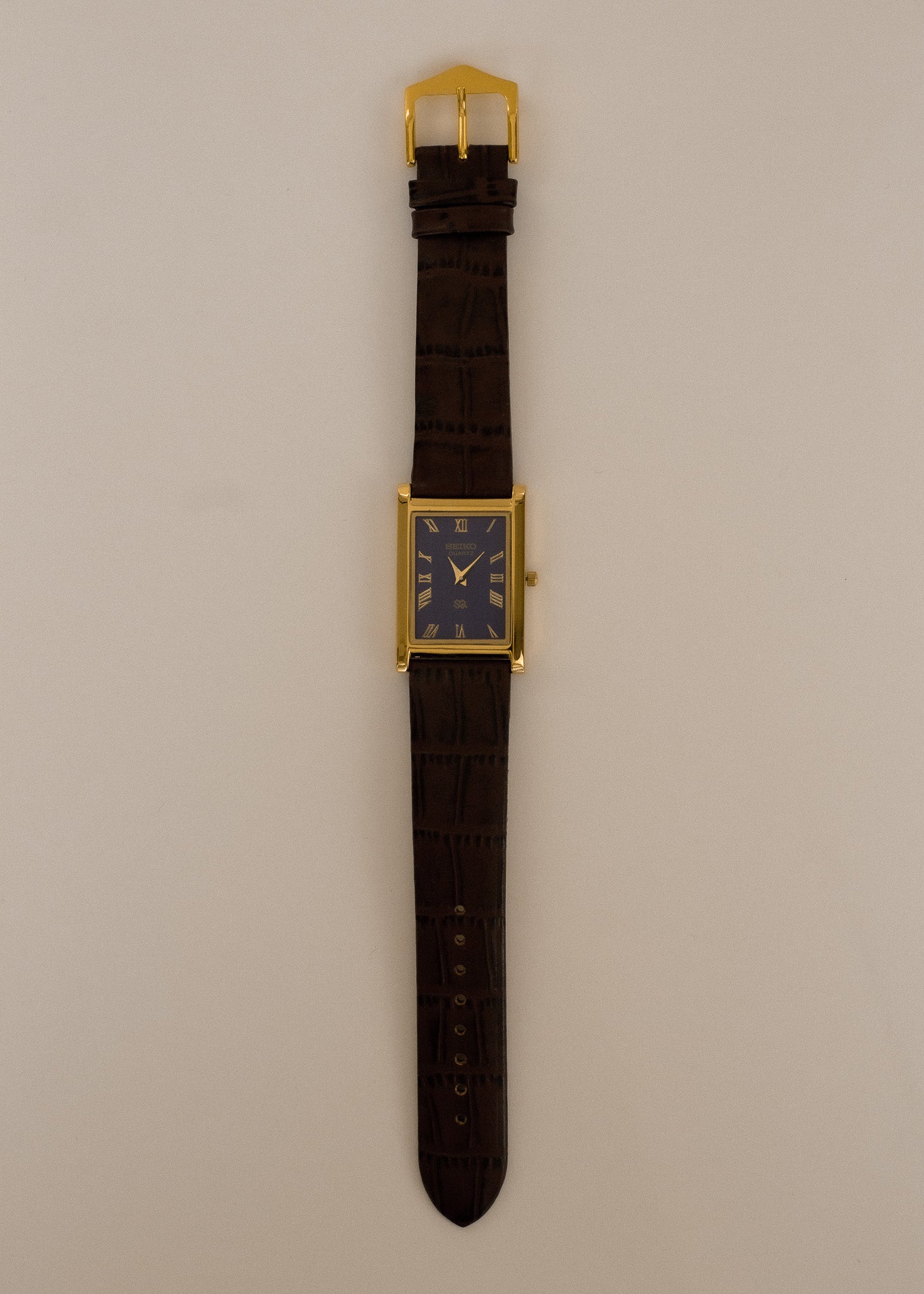 Vintage Seiko Watch Brown Leather Navy Face