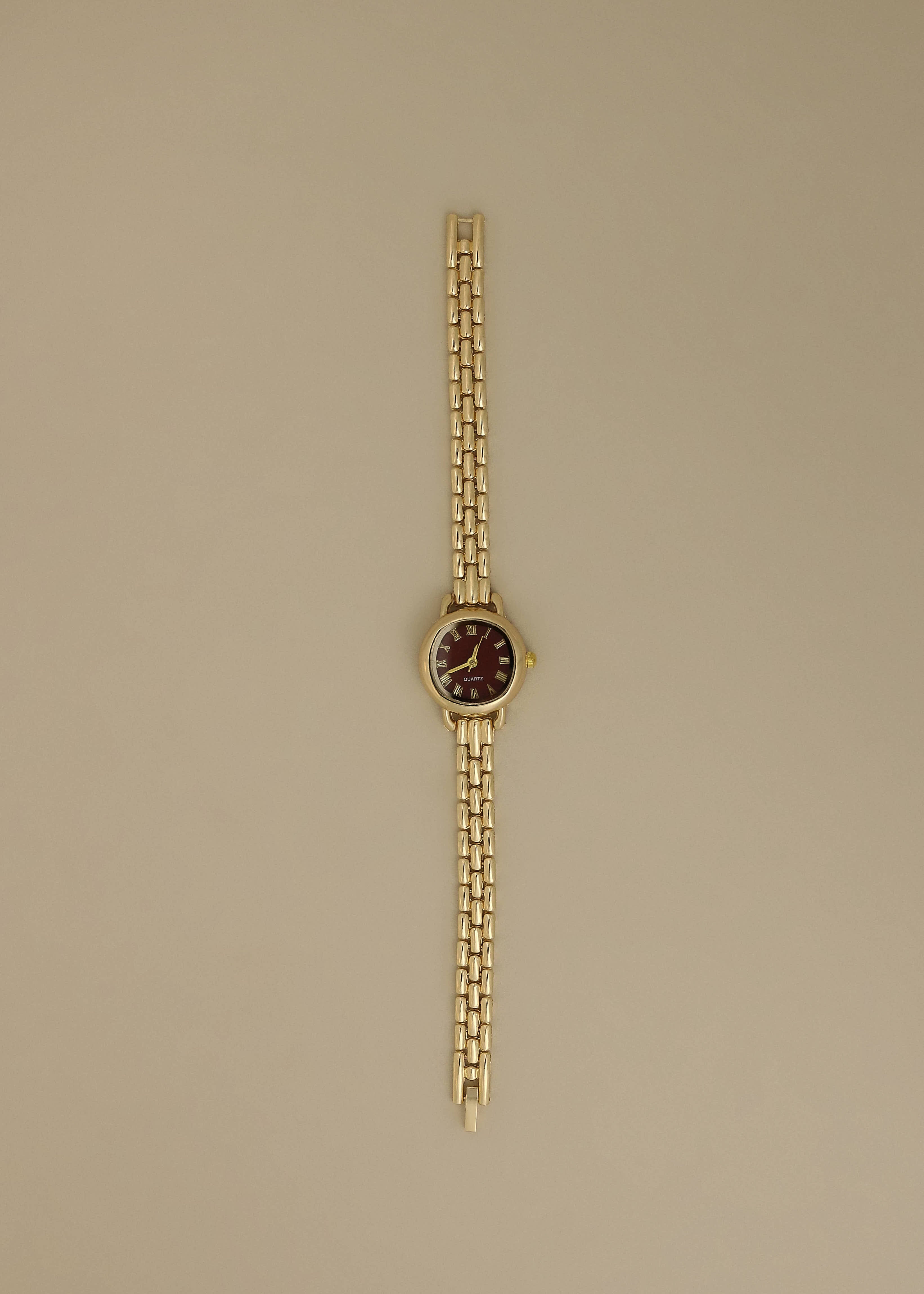 Gold Women\'s Watch with Burgundy Face Octagon XS Burgundy| Rosefield Official main image 4