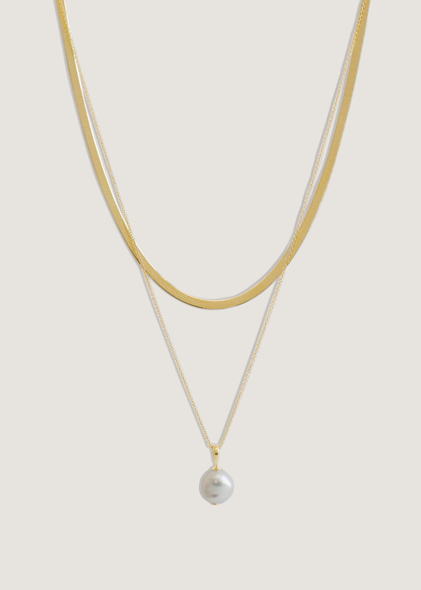 Baroque Pearl Drop Necklace 14K Gold - Kinn Rolo Chain / 18