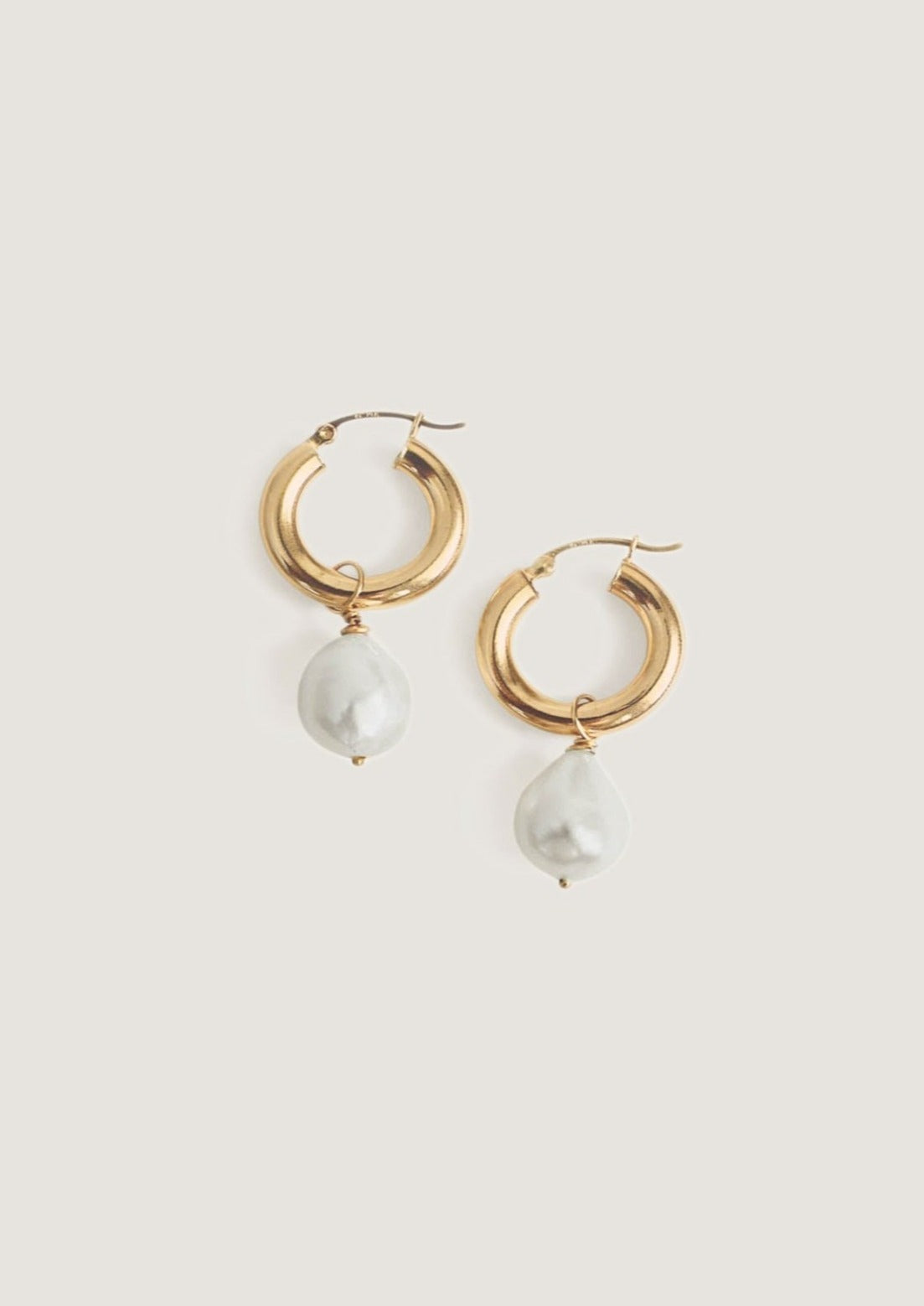 Baroque Pearl Hoop Earrings 14k Solid Gold Kinn