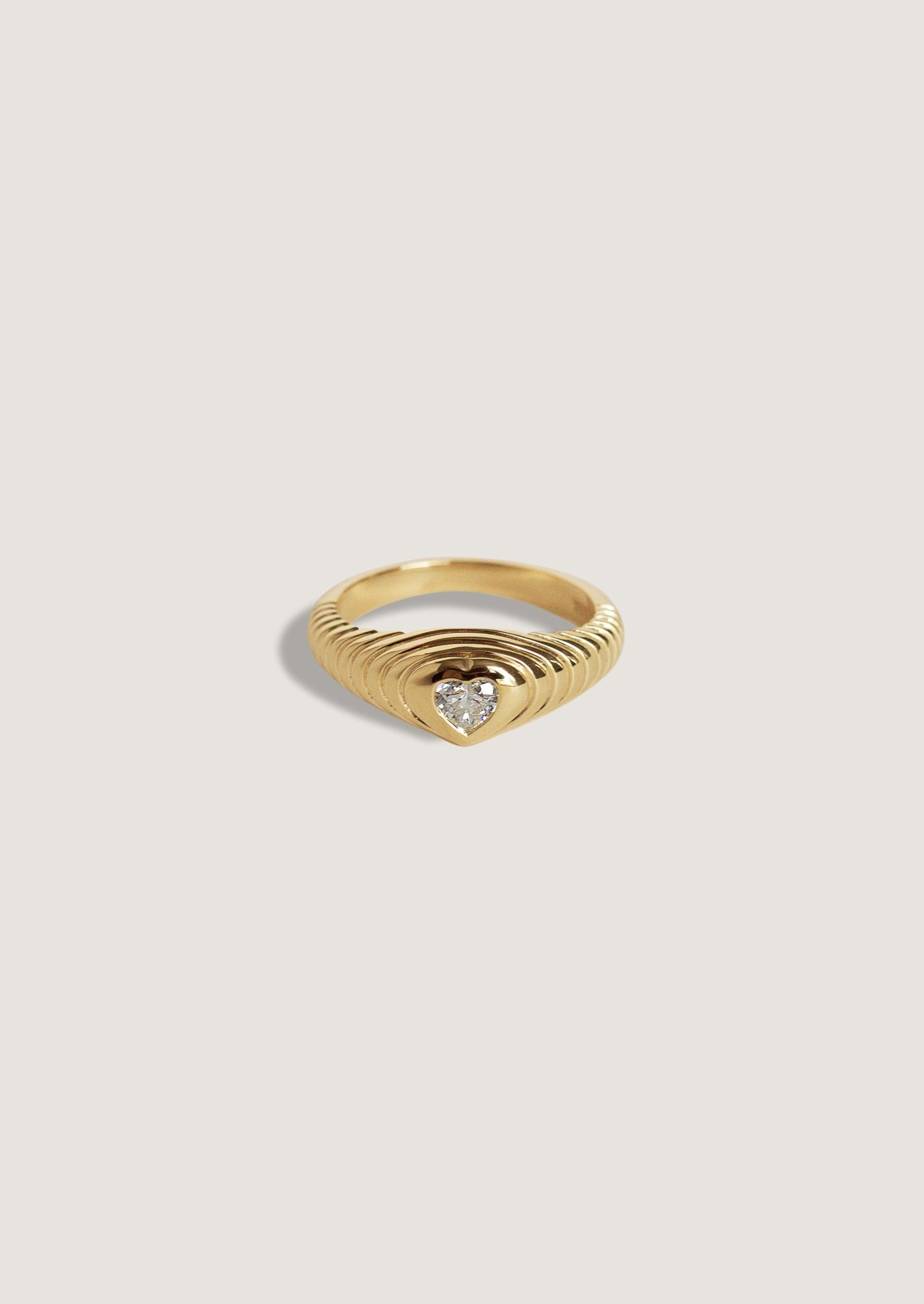 Archive Diamond Ribbed Heart Signet Ring