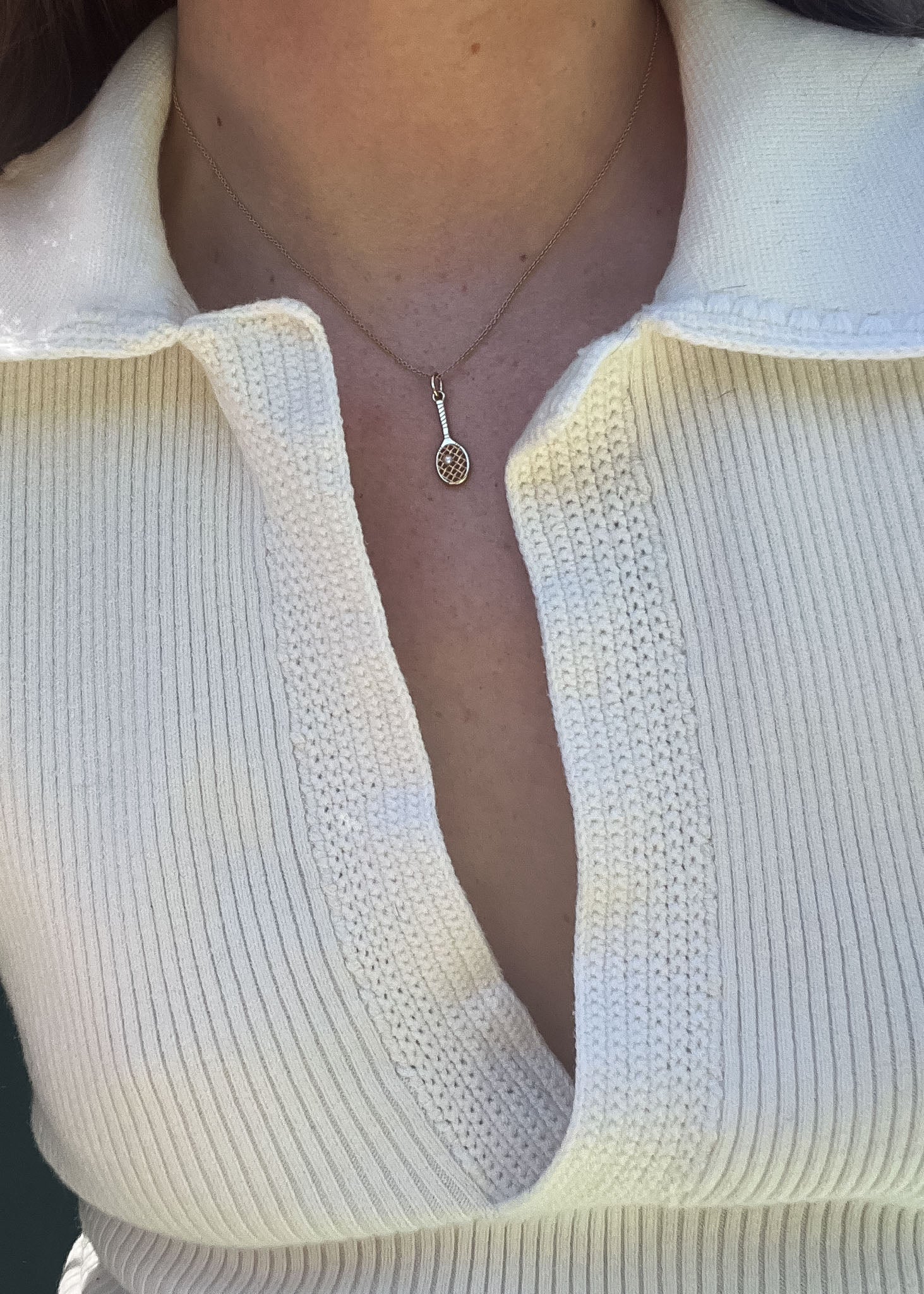 Kinn x Sunset Tennis Club Ball And Racquet Necklace Pearl