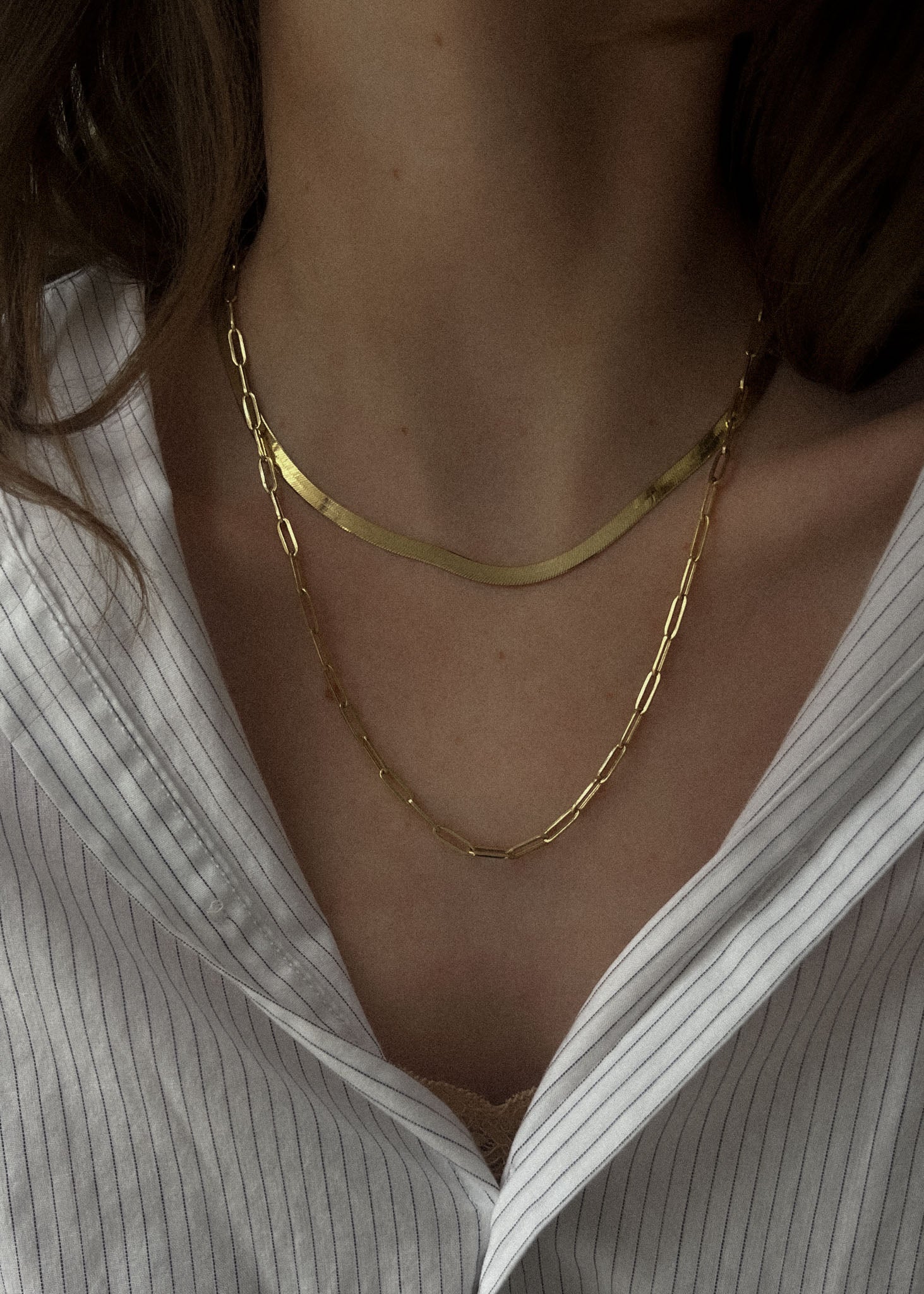 Carter Herringbone Chain & Paperclip Link Chain Necklace Stack