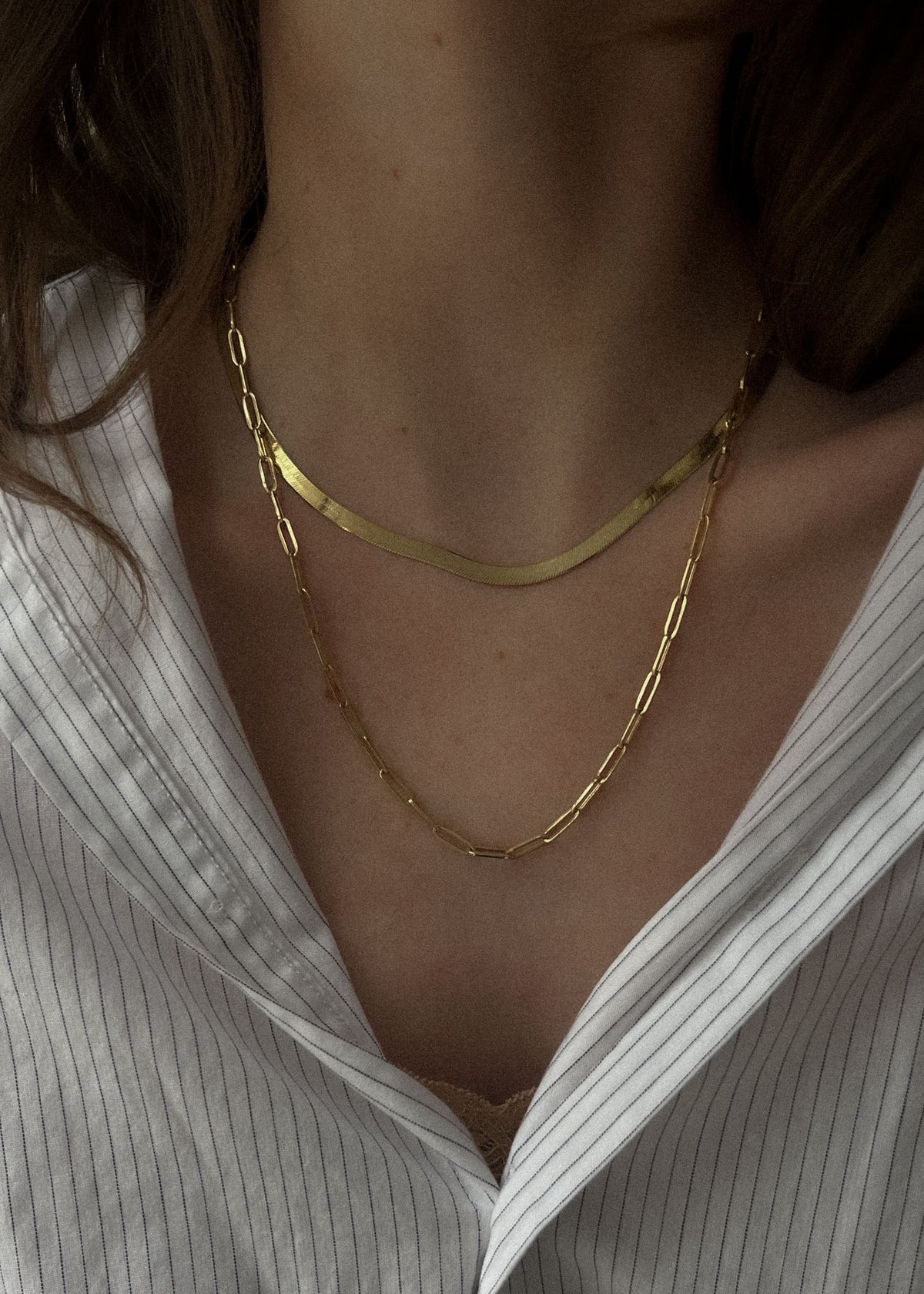 Carter Link Chain Carter Herringbone Chain & Paperclip Link Chain Necklace Stack - Kinn