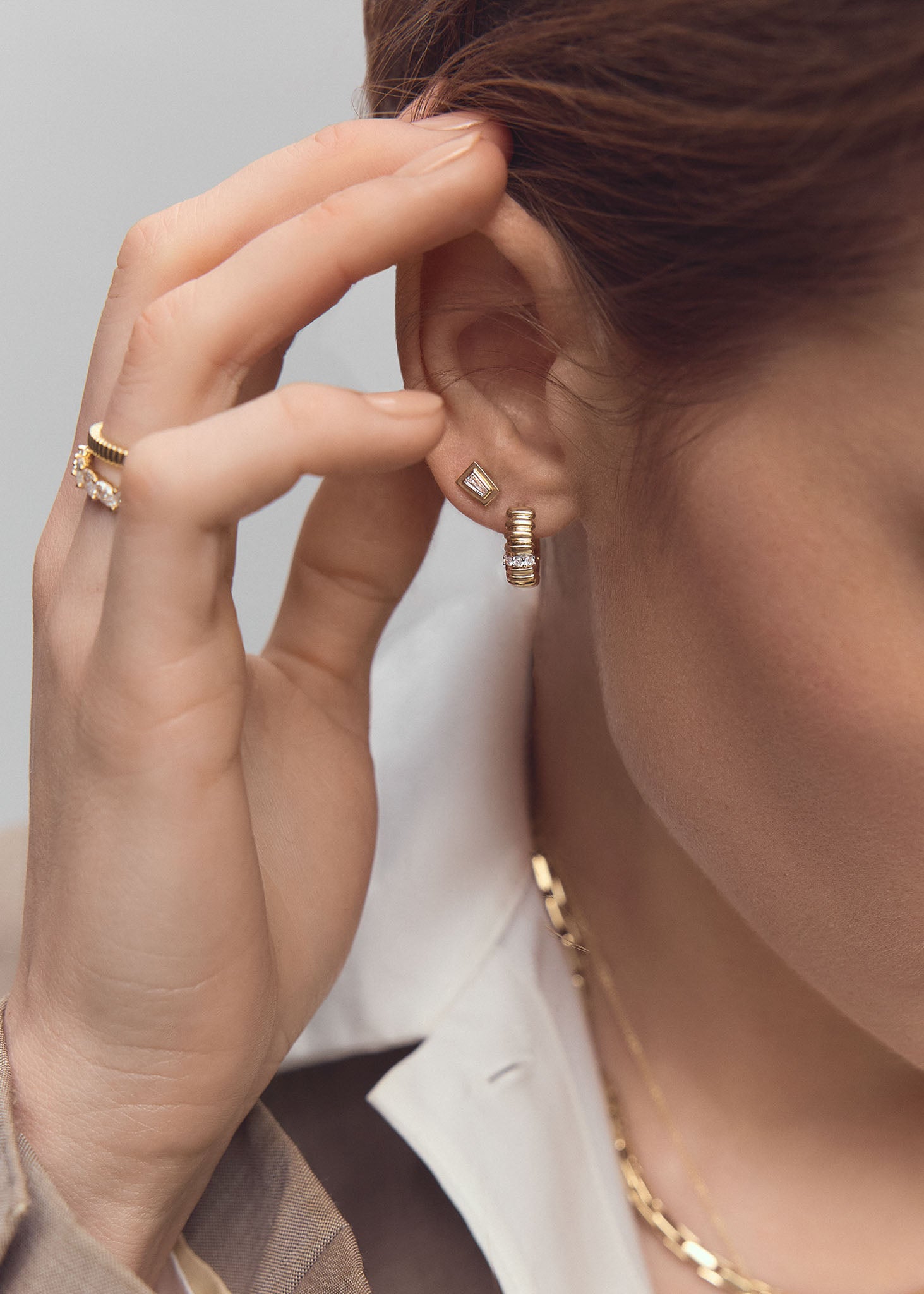 Colette Baguette Stud Earrings Diamond