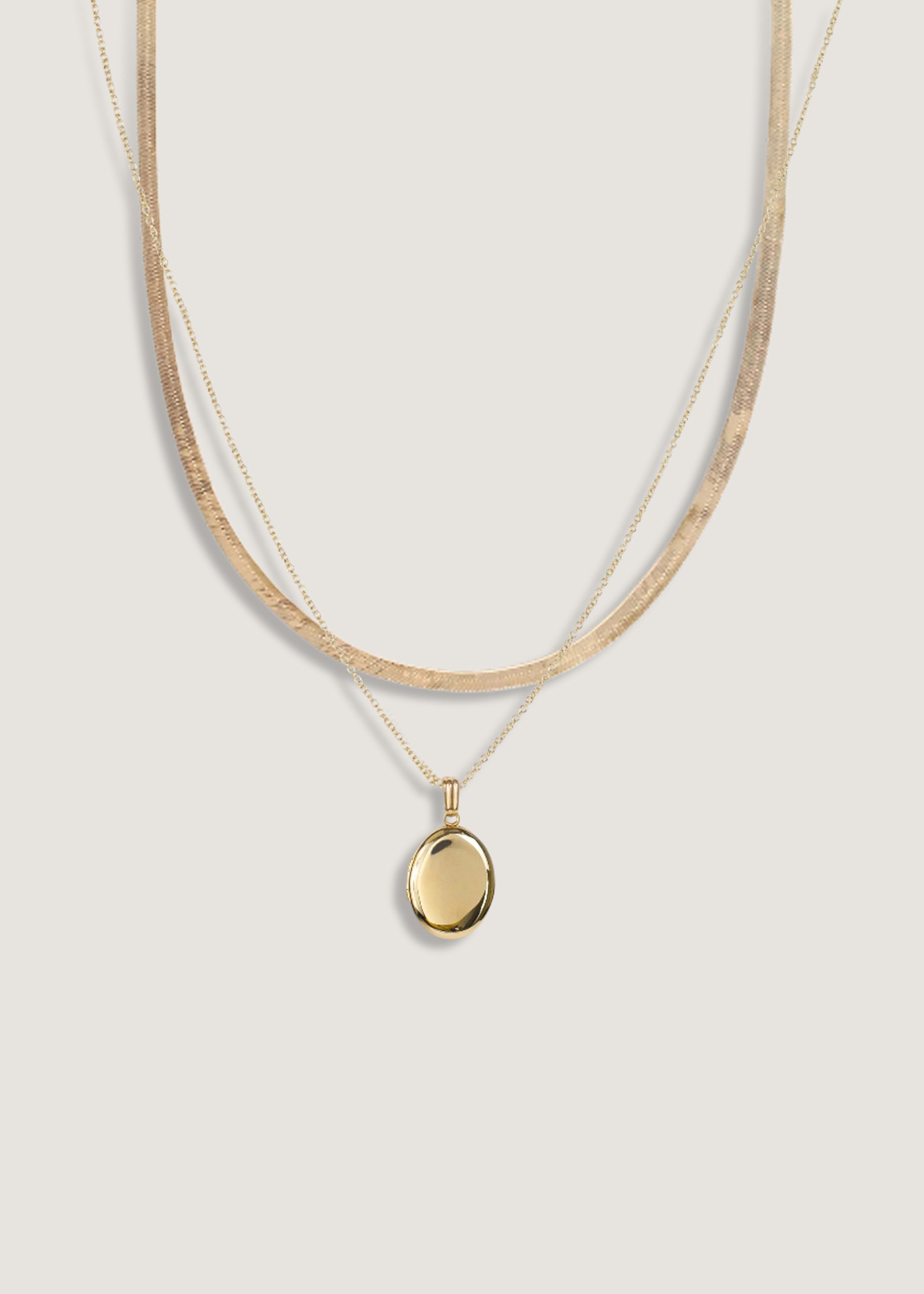 Carter Herringbone & Maison Oval Locket Necklace Stack