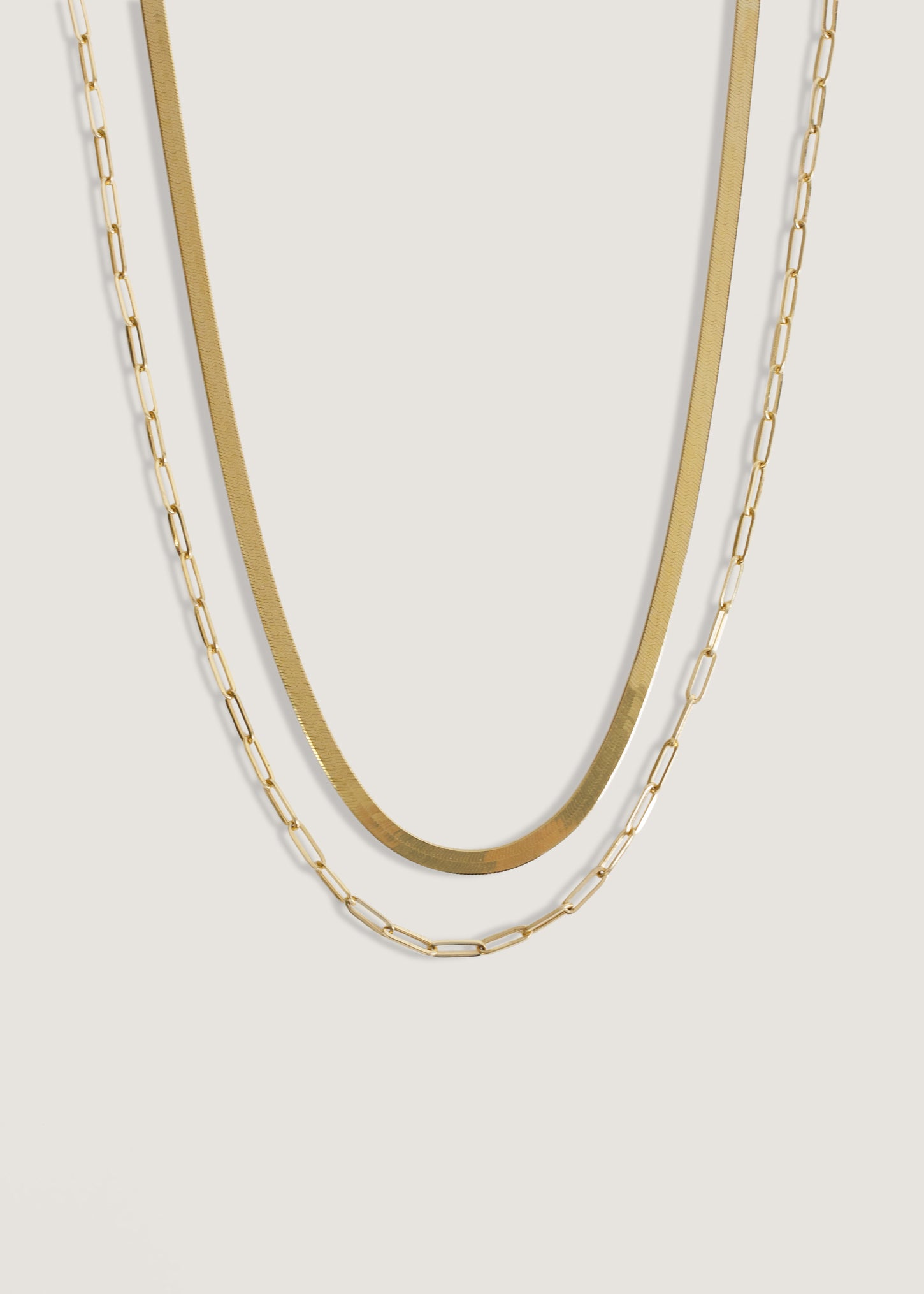 Carter Herringbone Chain & Paperclip Link Chain Necklace Stack