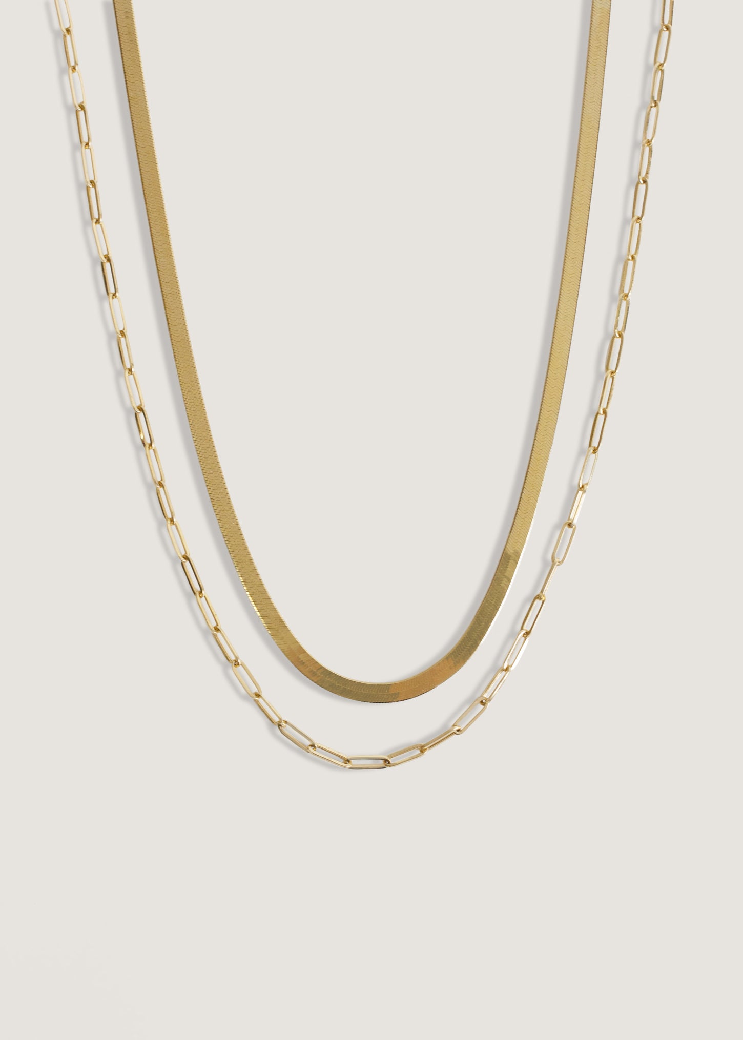 Carter Herringbone Chain & Paperclip Link Chain Necklace Stack - Kinn