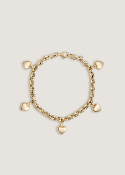 Chemistry Puffed Heart Charm Bracelet On Rolo Chain - Kinn