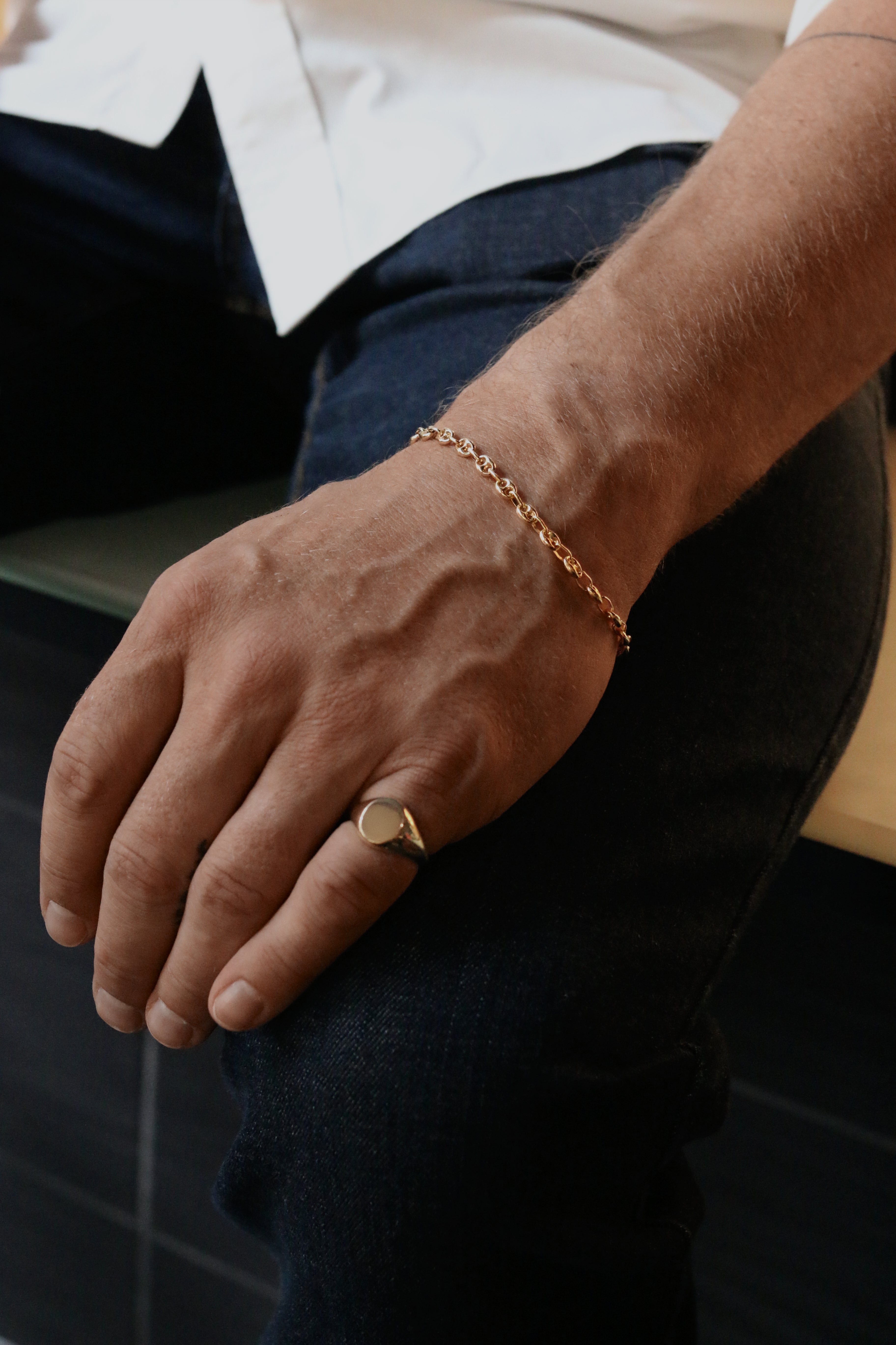 14k Gold Men's Petite Puffed Mariner Chain Bracelet | Kinn