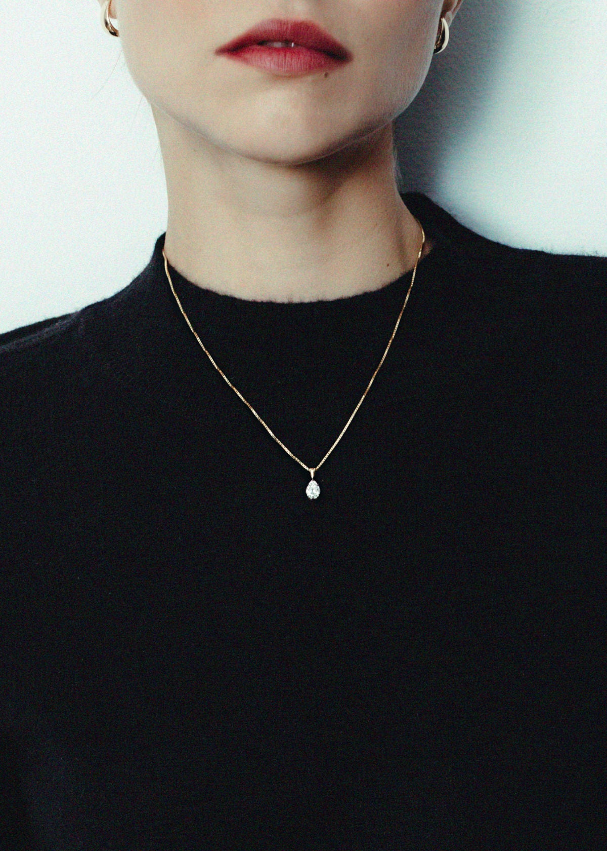 Clara Black Rhodium Pear Pendant Necklace