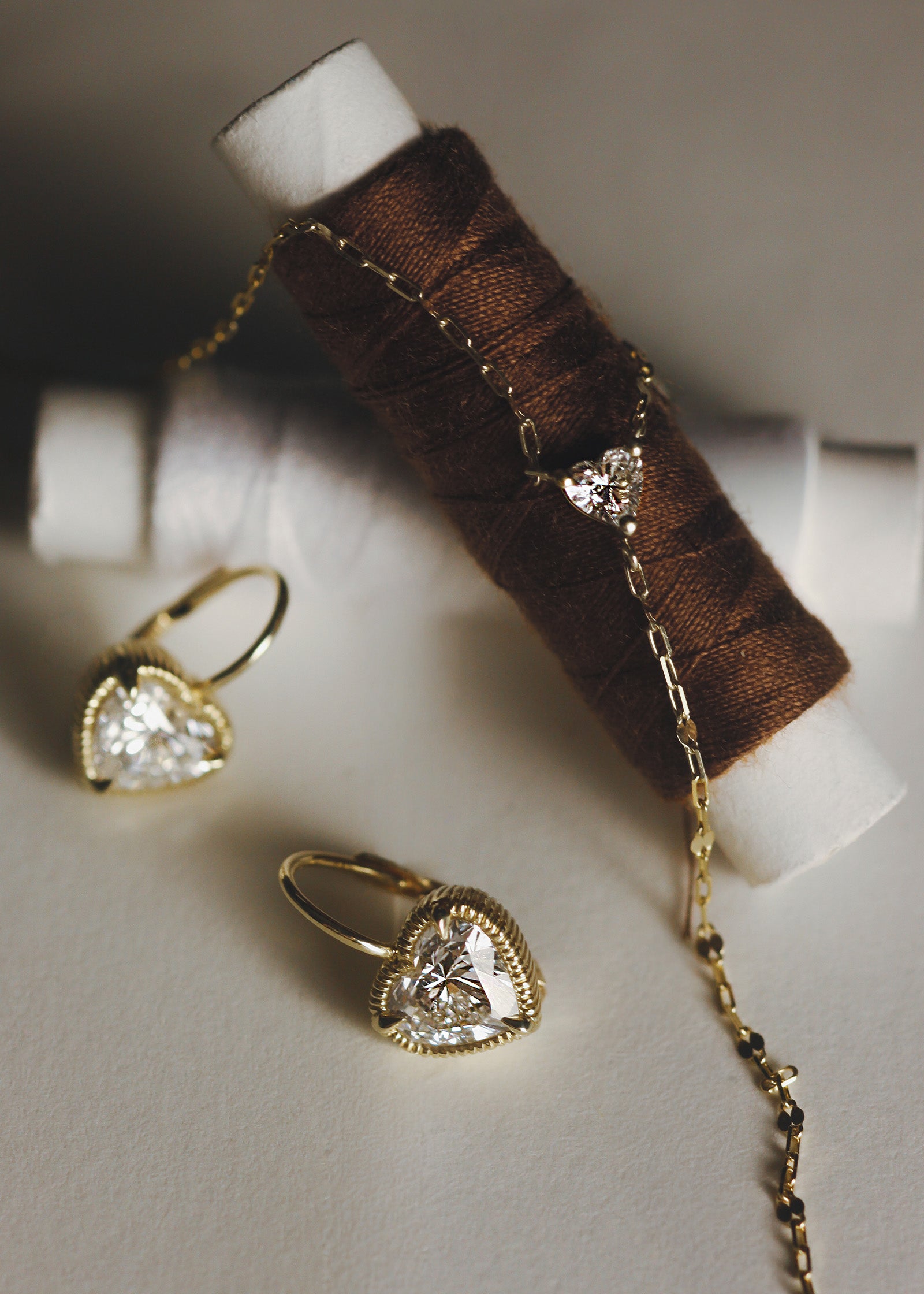 Solis Ribbed Heart Diamond Earrings 14k Gold | Kinn Studio