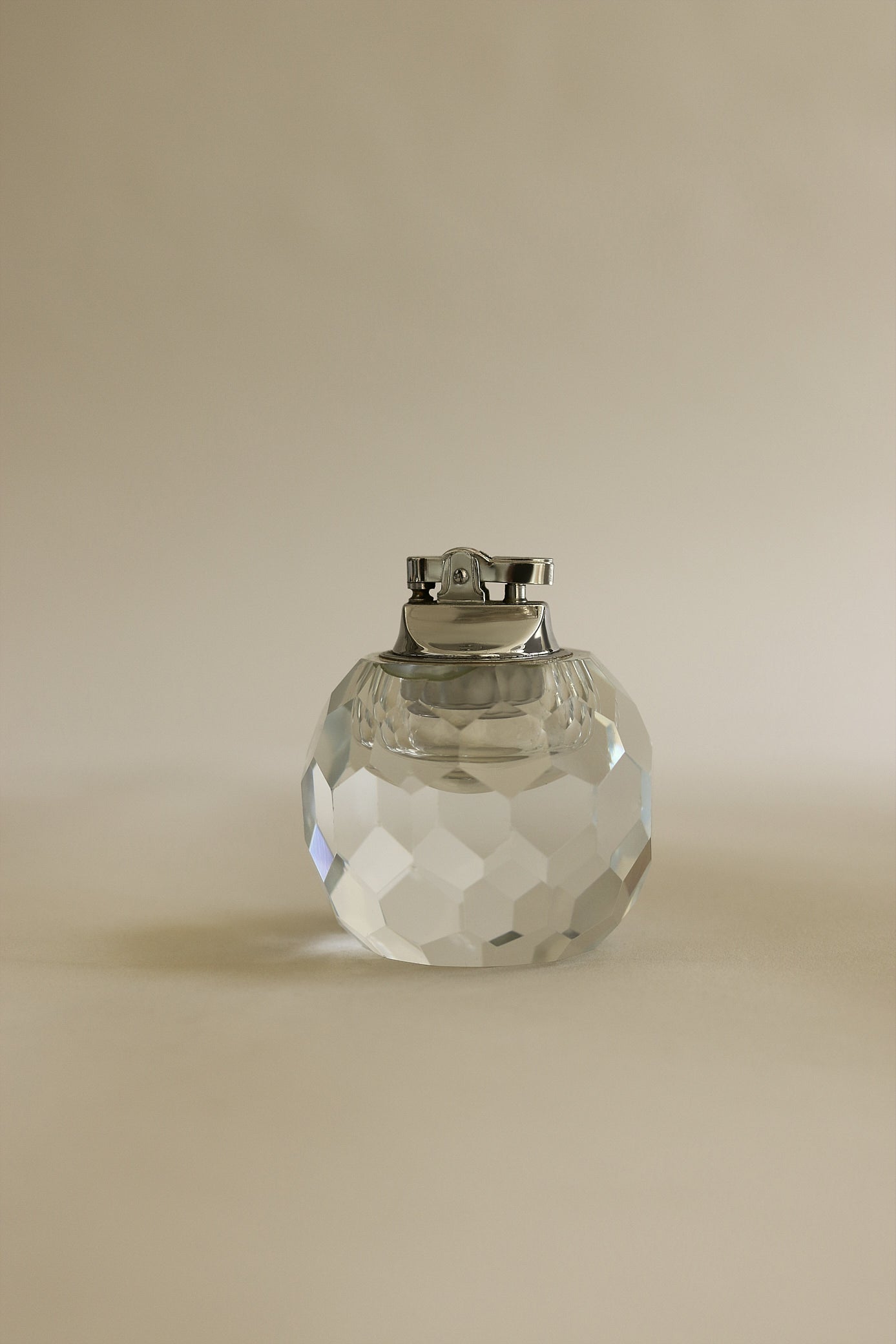 Mid Century Crystal Sterling Silver Table Top Lighter Large