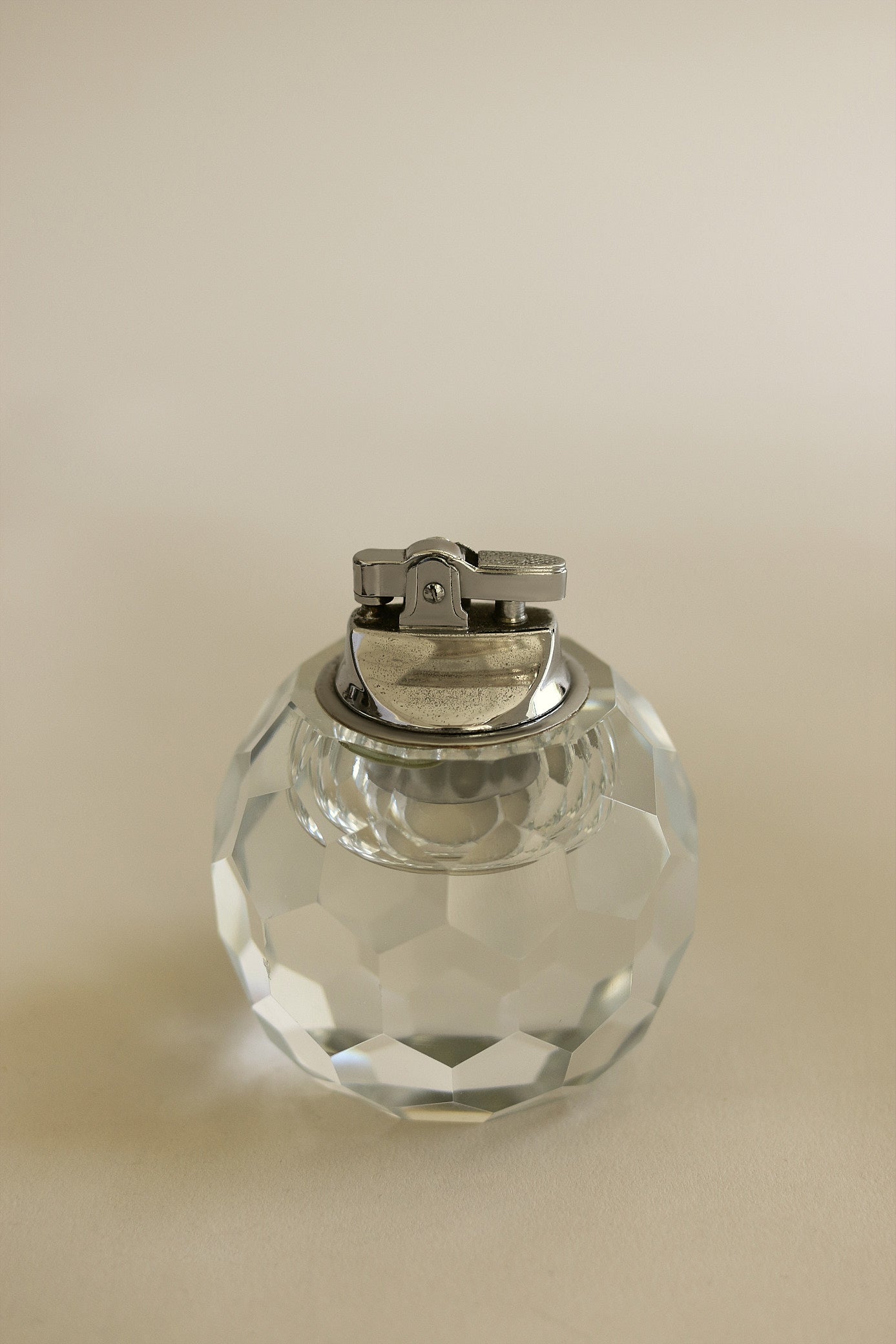 Mid Century Crystal Sterling Silver Table Top Lighter Large