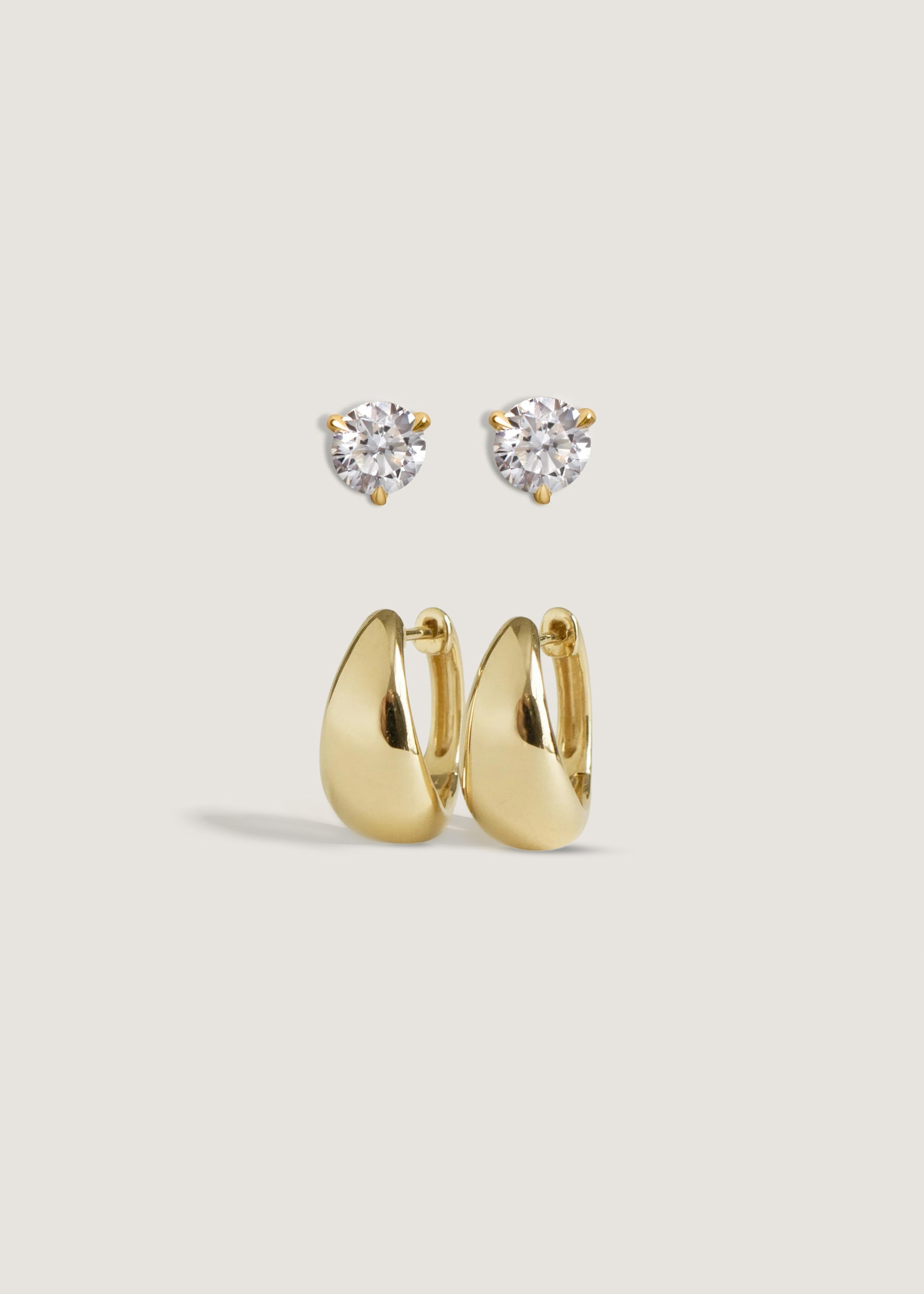 June 0.50ctw Diamond Round Stud & Teardrop Hoop Earrings Stack
