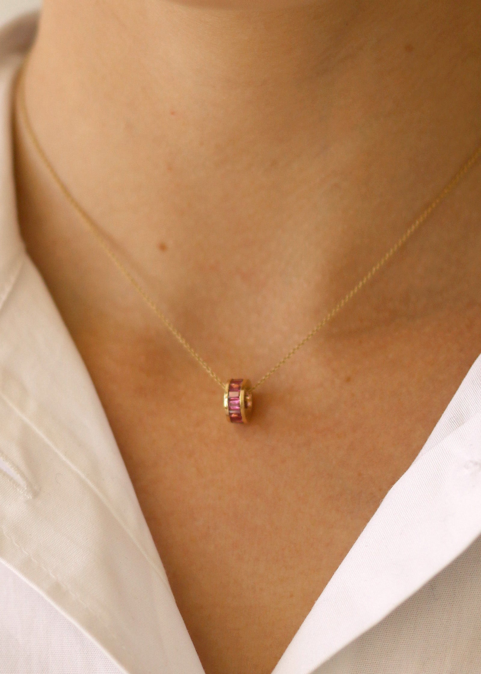 Milestone Baguette Birthstone Charm Pink Tourmaline