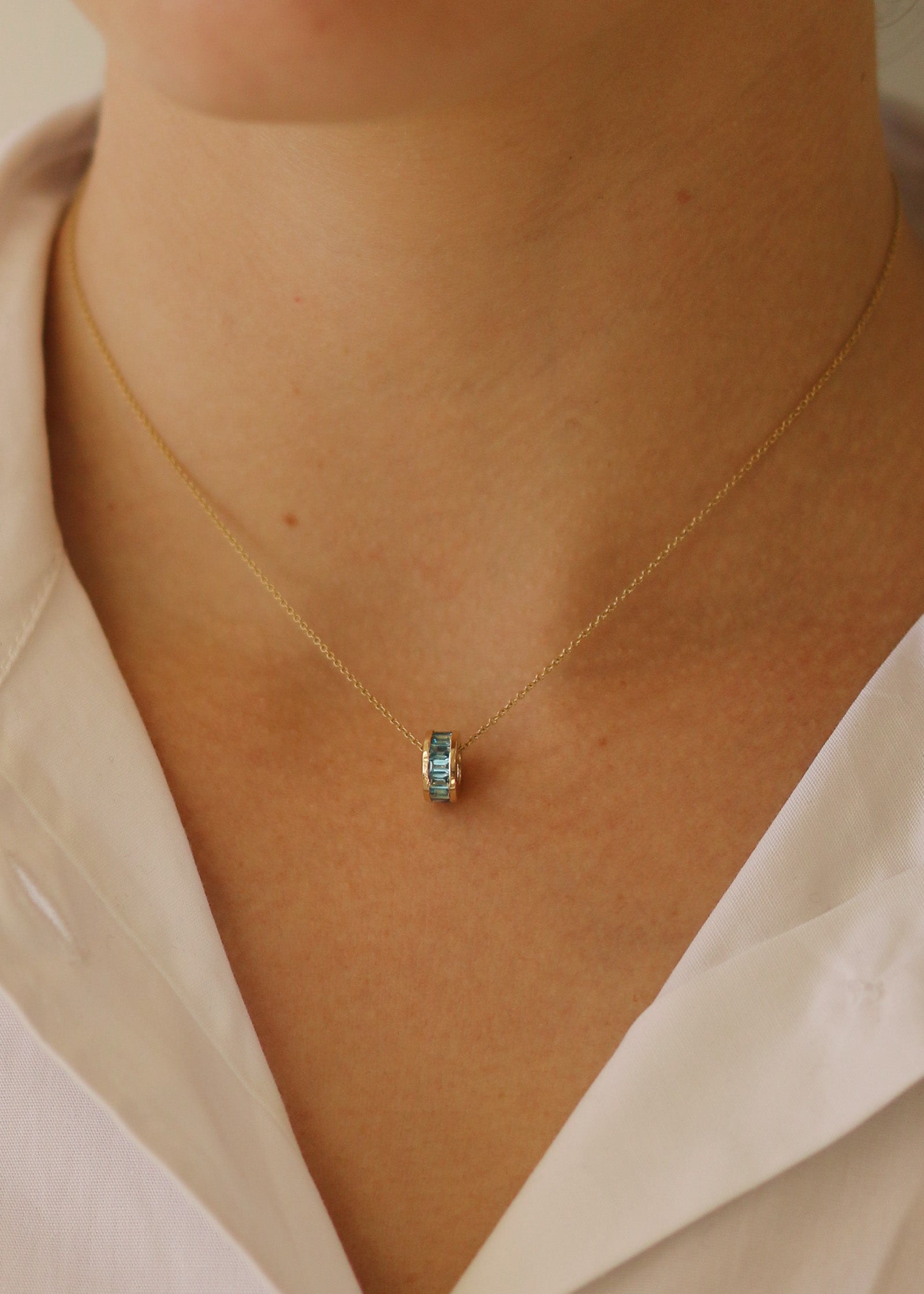 Milestone Baguette Birthstone Charm Aquamarine (Swiss Blue Topaz)