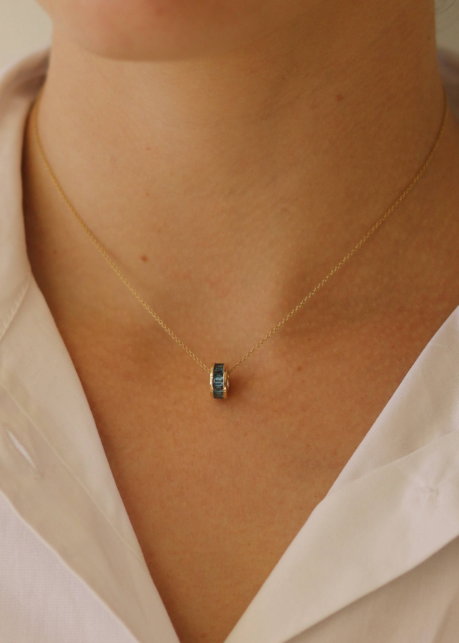 Milestone Baguette Birthstone Charm Blue Topaz