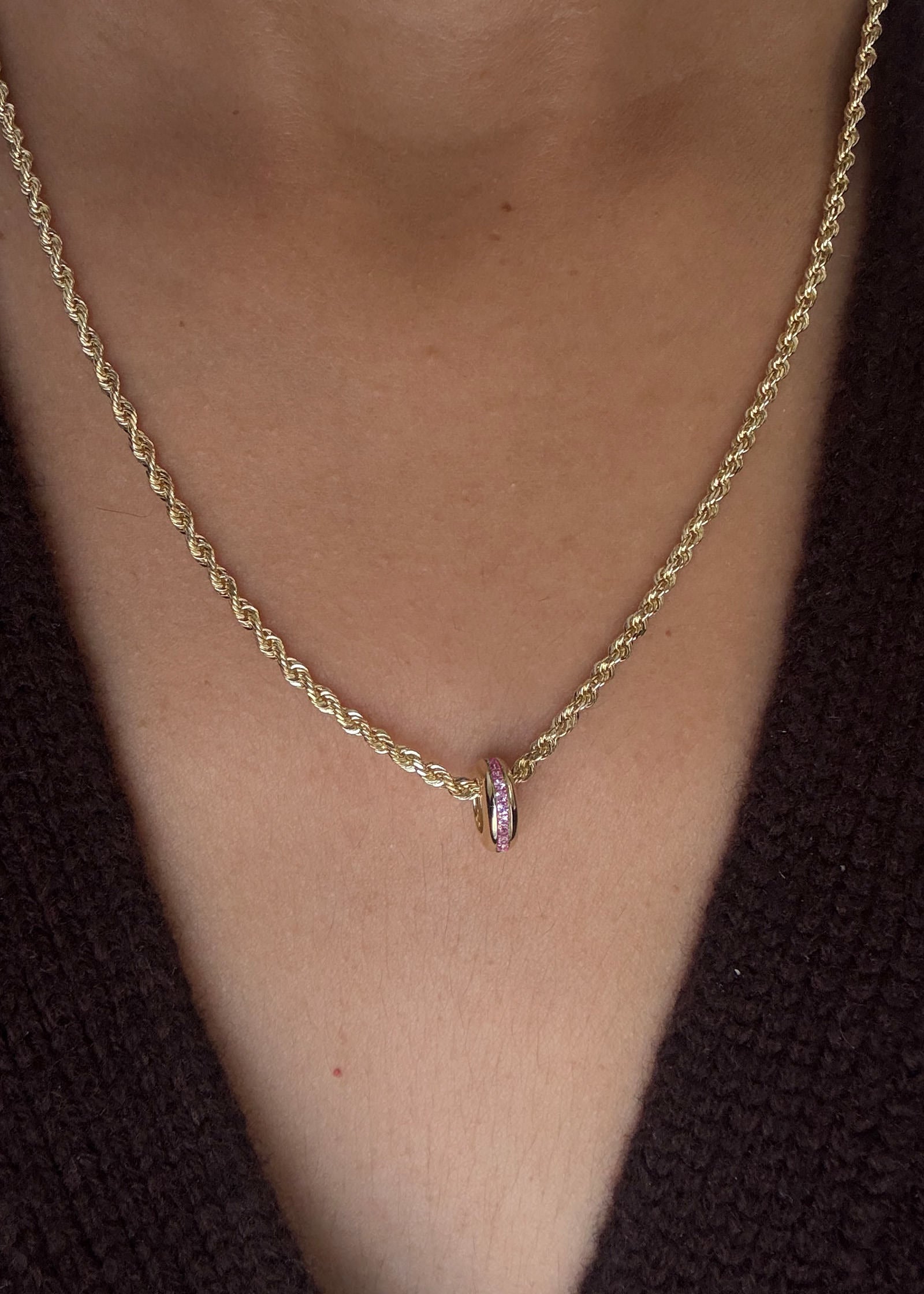 Noelle Pavé Dome Birthstone Charm Pink Tourmaline (Rhodolite)