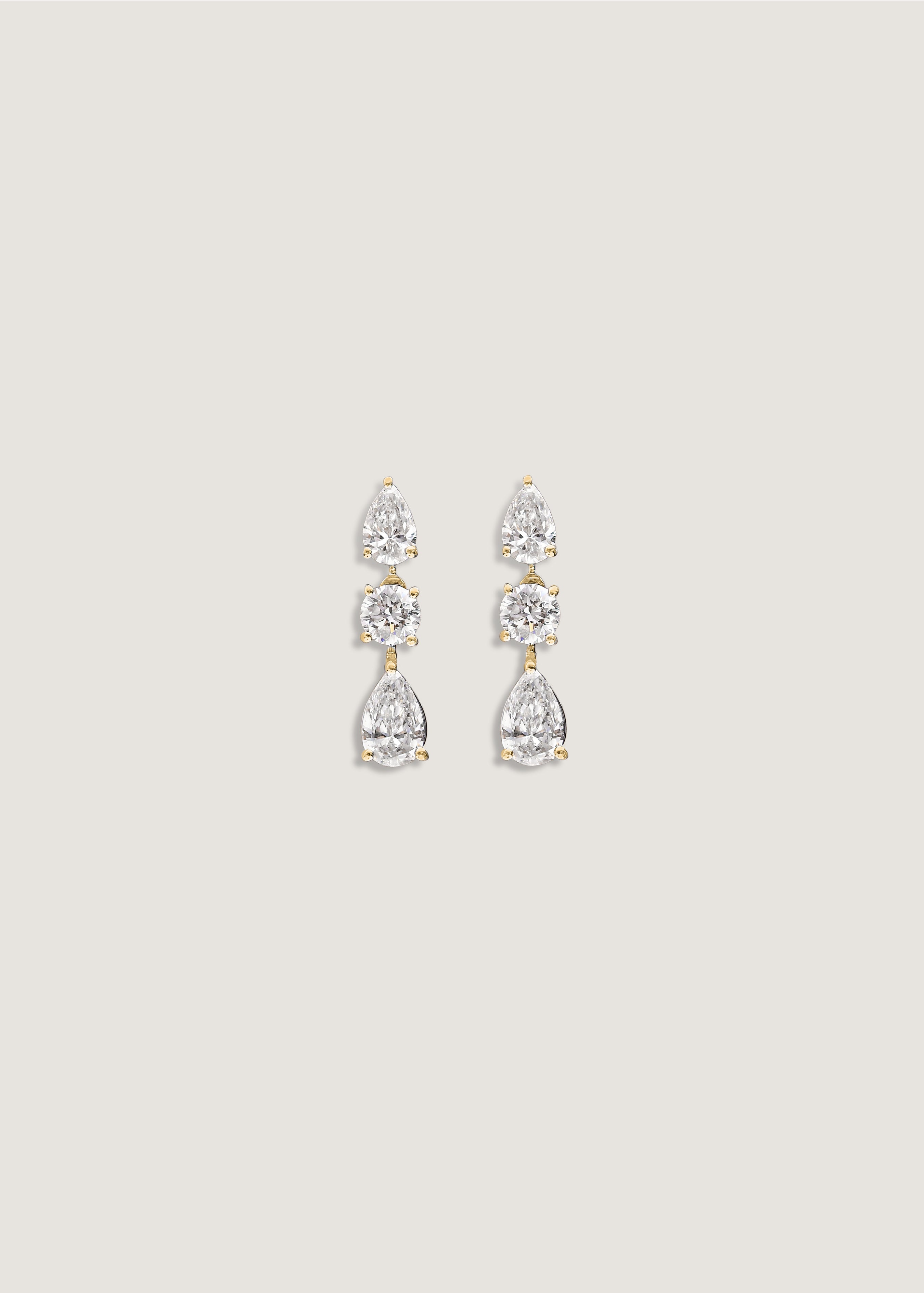 Kinn 14k Gold Third Time's a Charm Drop Earrings Pear 2.7ctw Diamond