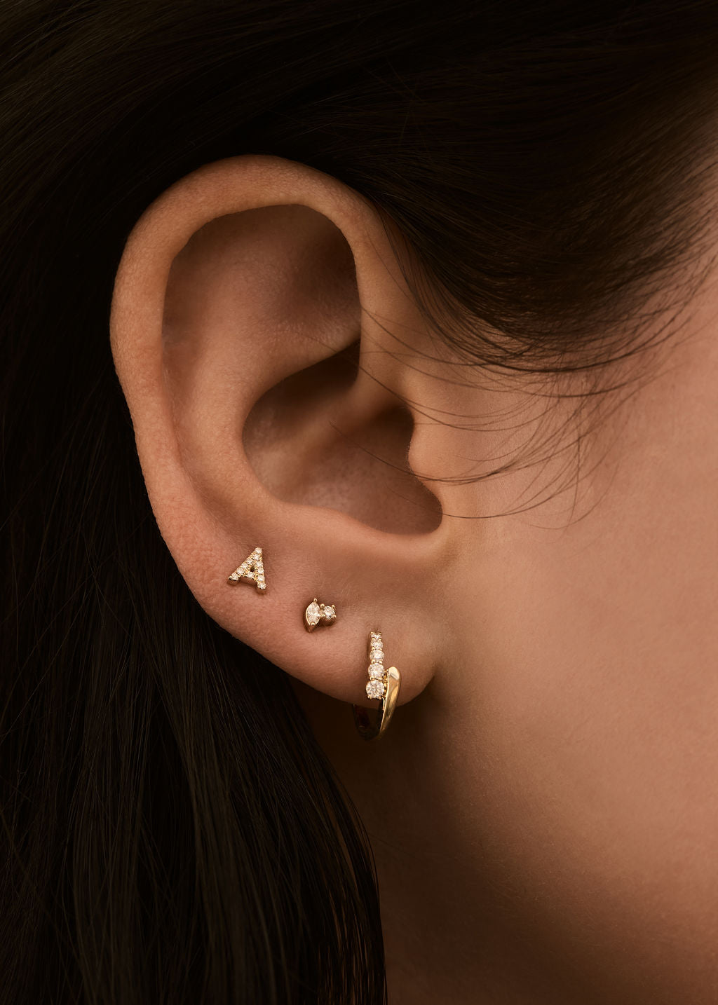Ear Piercings Earrings For Your Second Hole Second Piercing Second Top Earrings Gold 14k Gold Two Diamond Stud