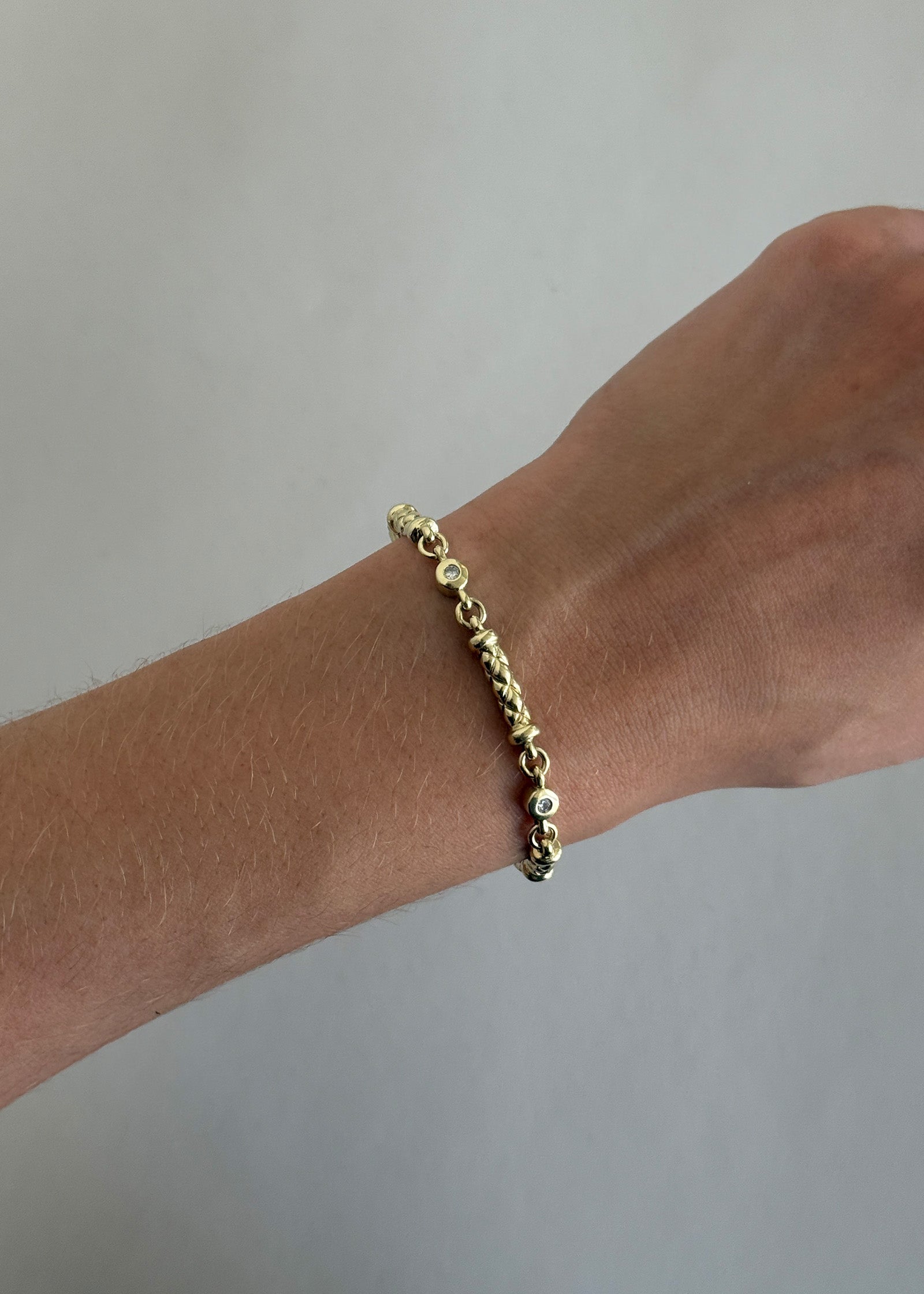 Vintage 14k Bezel Diamond Byzantine Bracelet