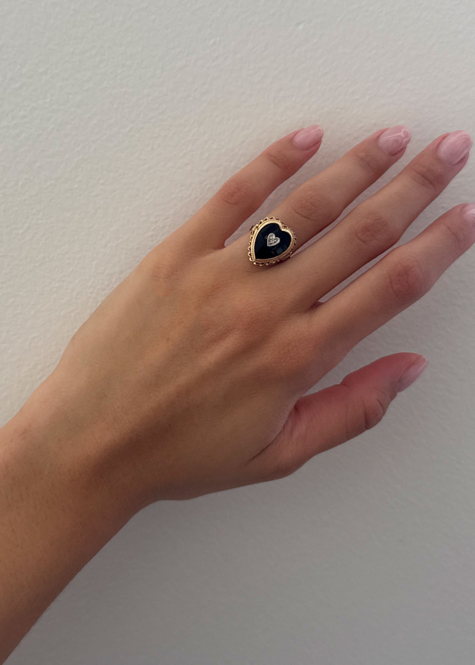 Vintage 14k Black Heart Diamond Ring