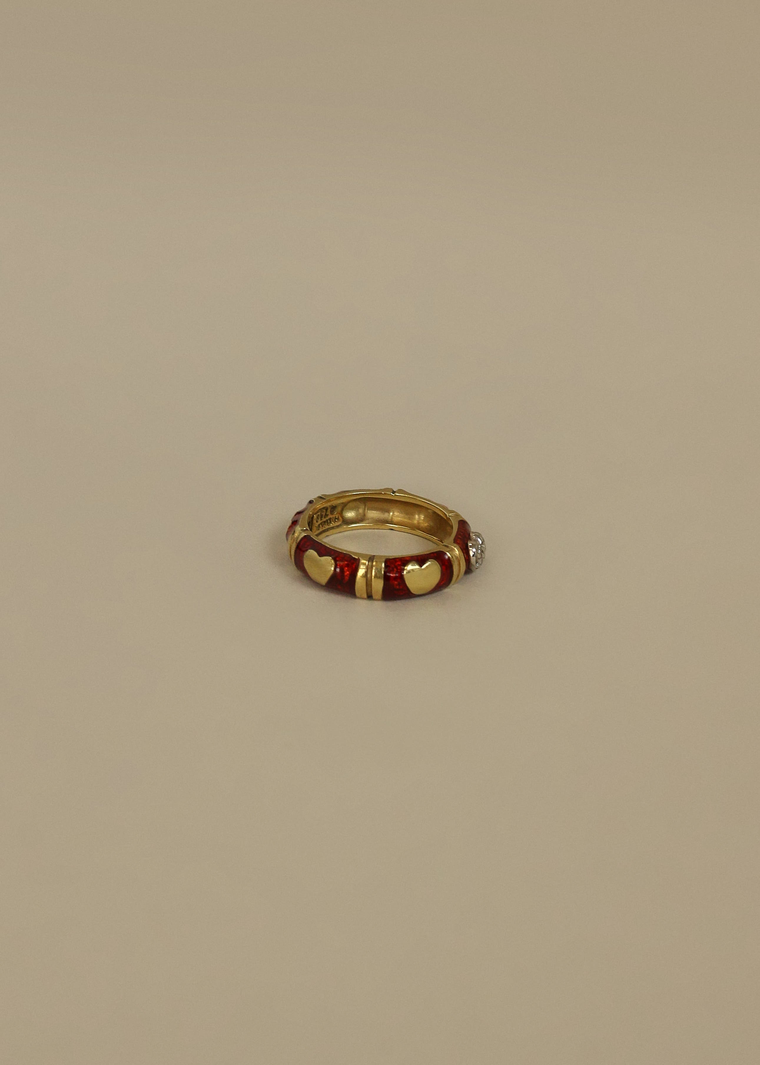 Vintage 18k Red Enamel Diamond Ring