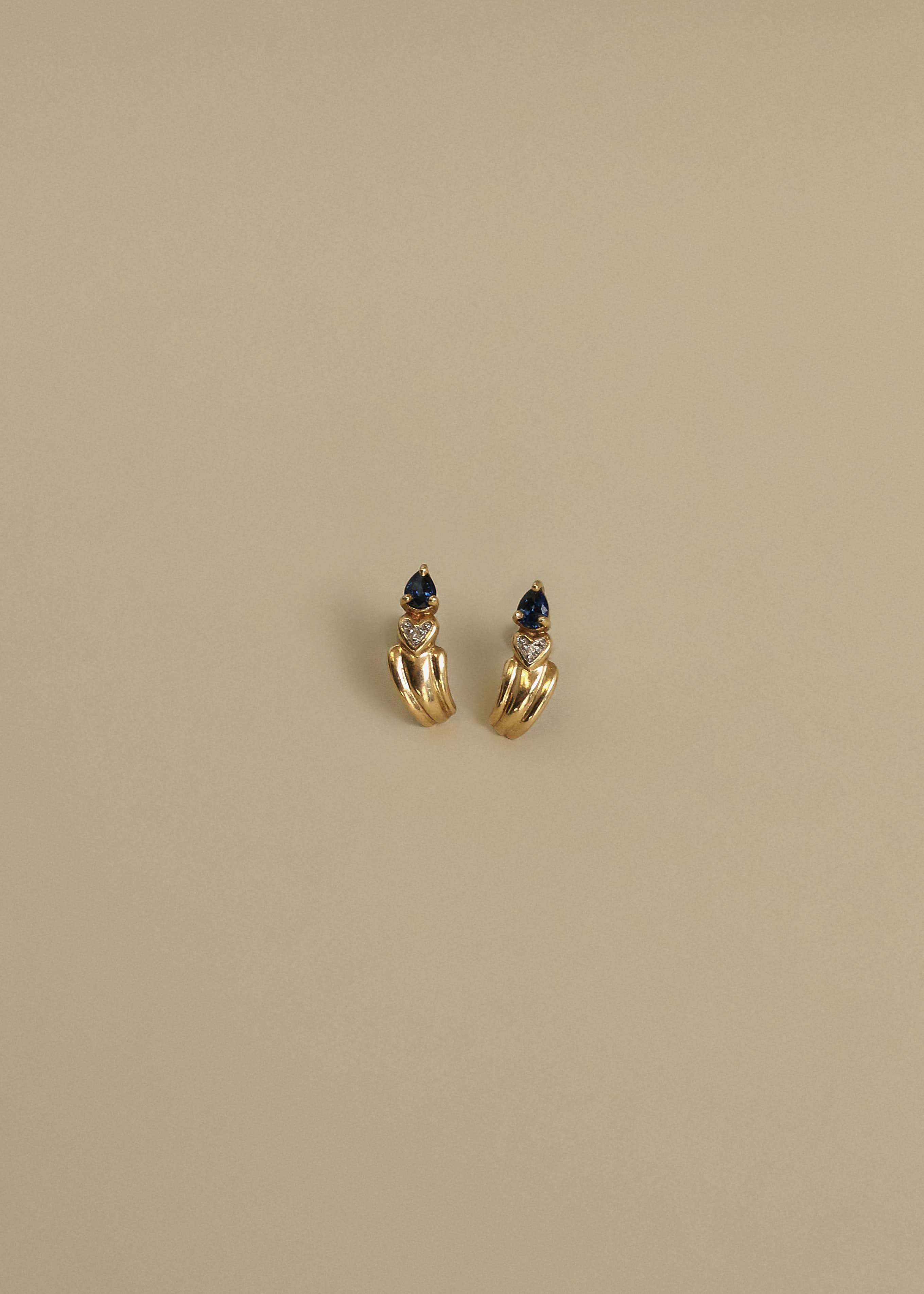 Vintage Blue Sapphire Pear Diamond Heart Earrings