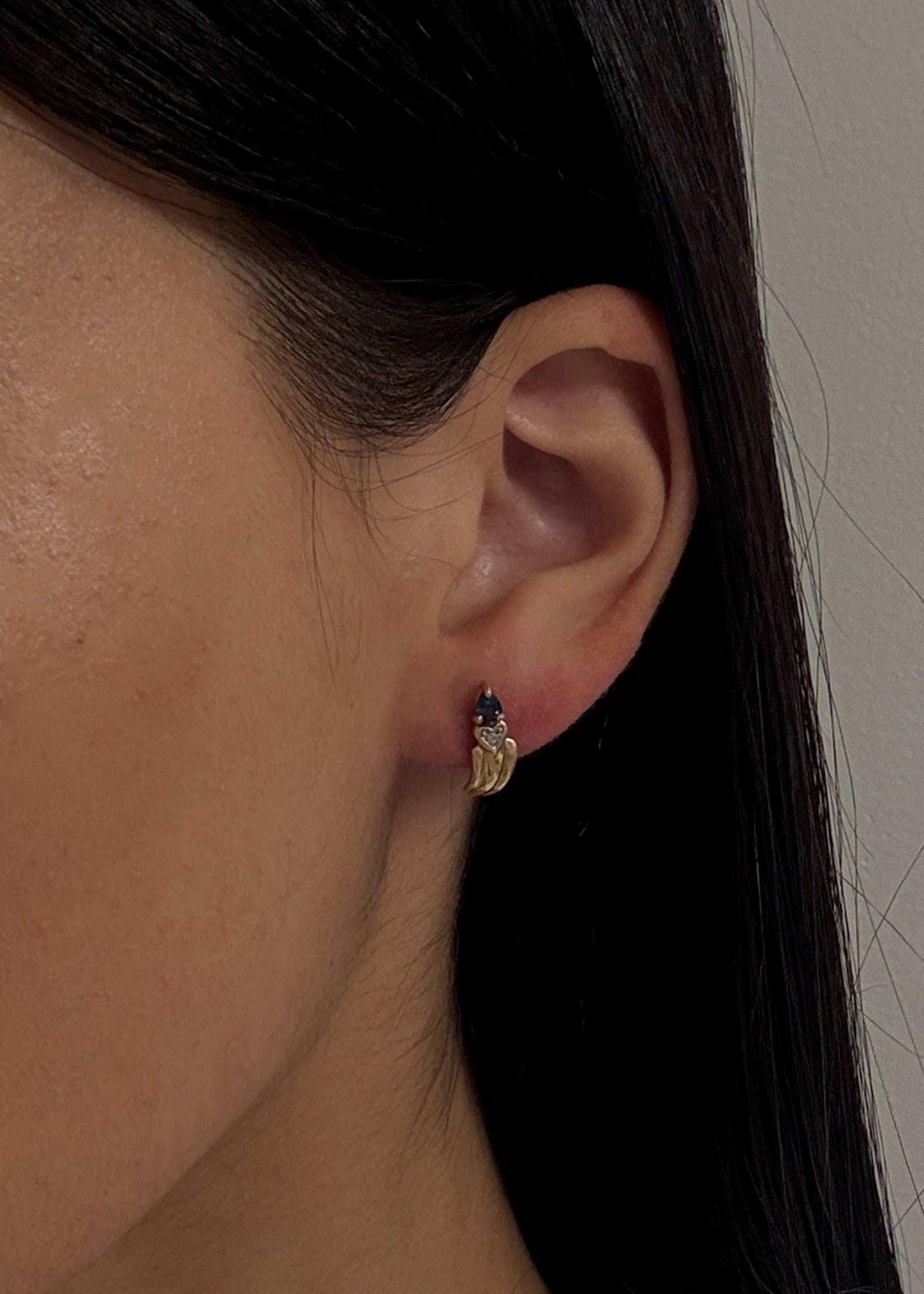 Vintage Blue Sapphire Pear Diamond Heart Earrings