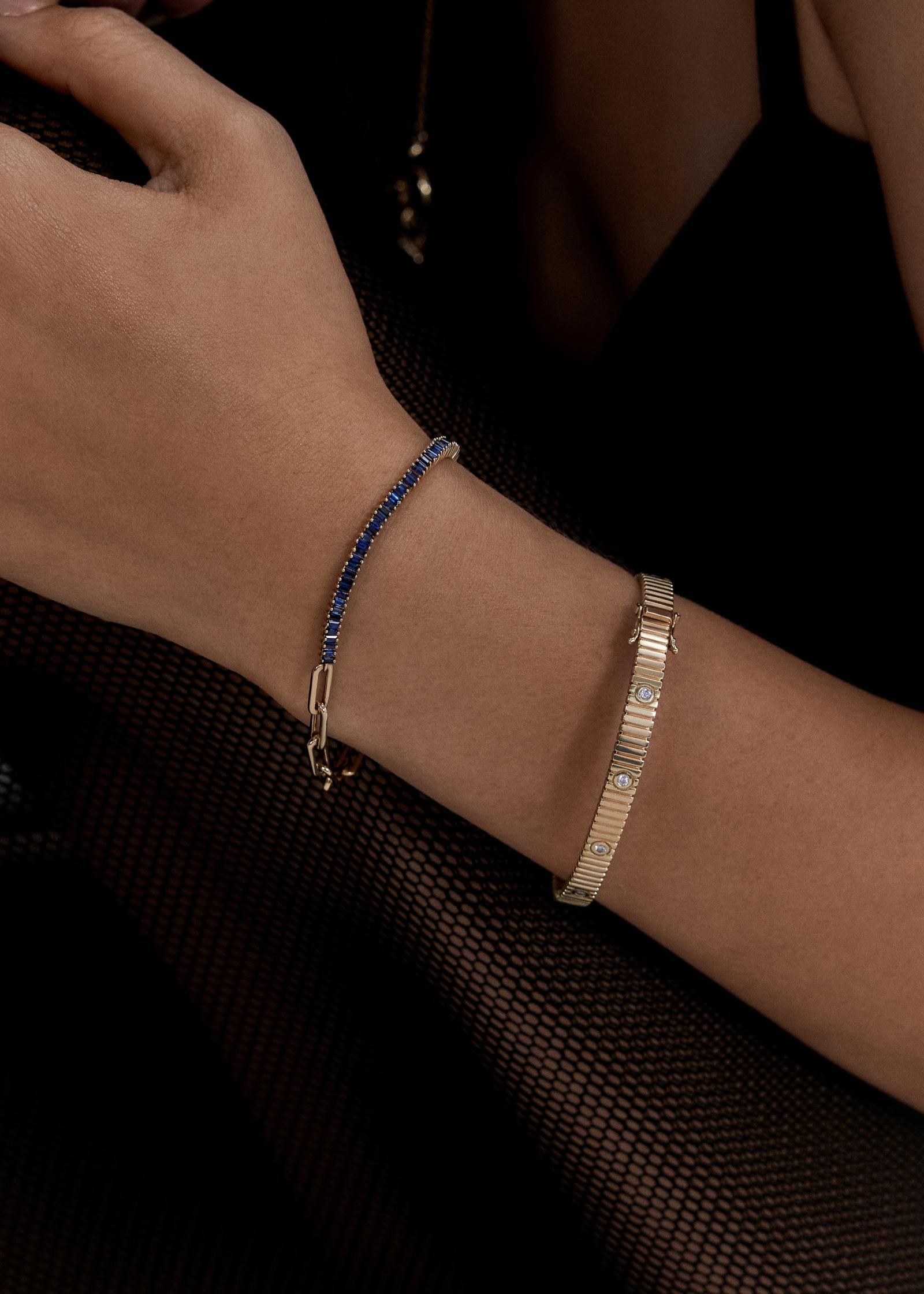 Serena Baguette Tennis Link Bracelet Blue Sapphire