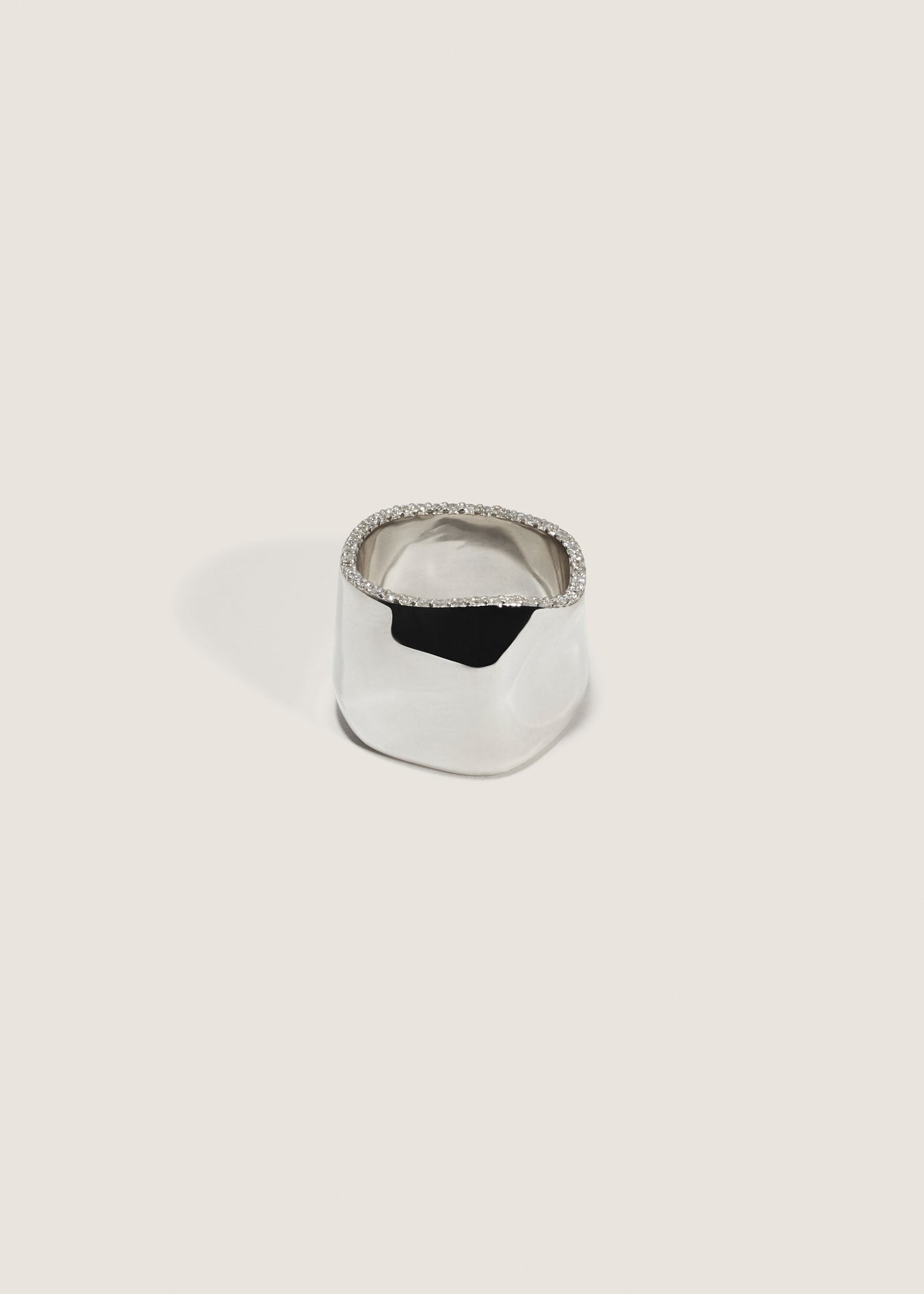 Mira Sculptural Cigar Band Ring Diamond Silver