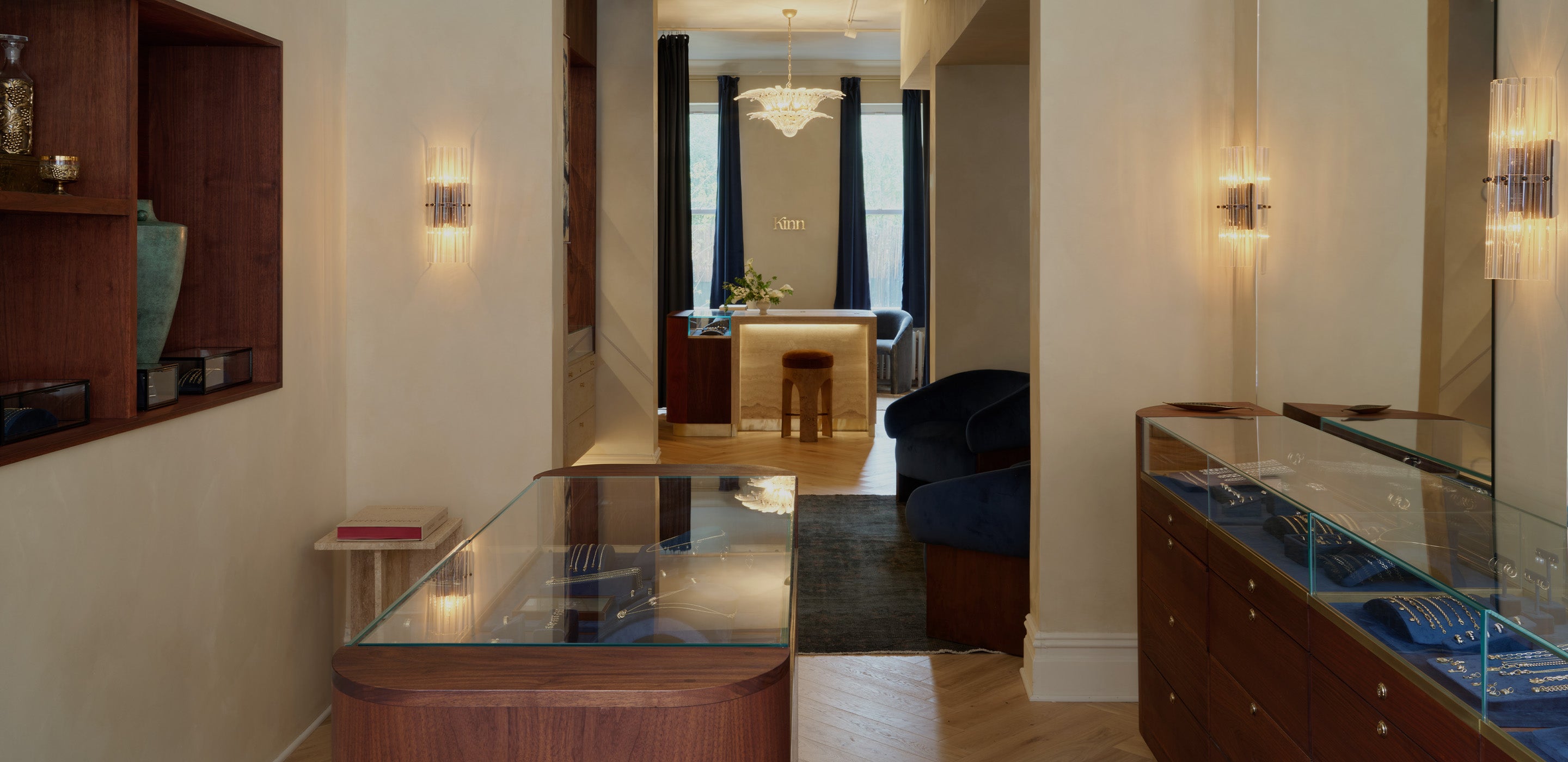 Wide shot view of the Kinn Studio New York Bleecker St fine jewelry store