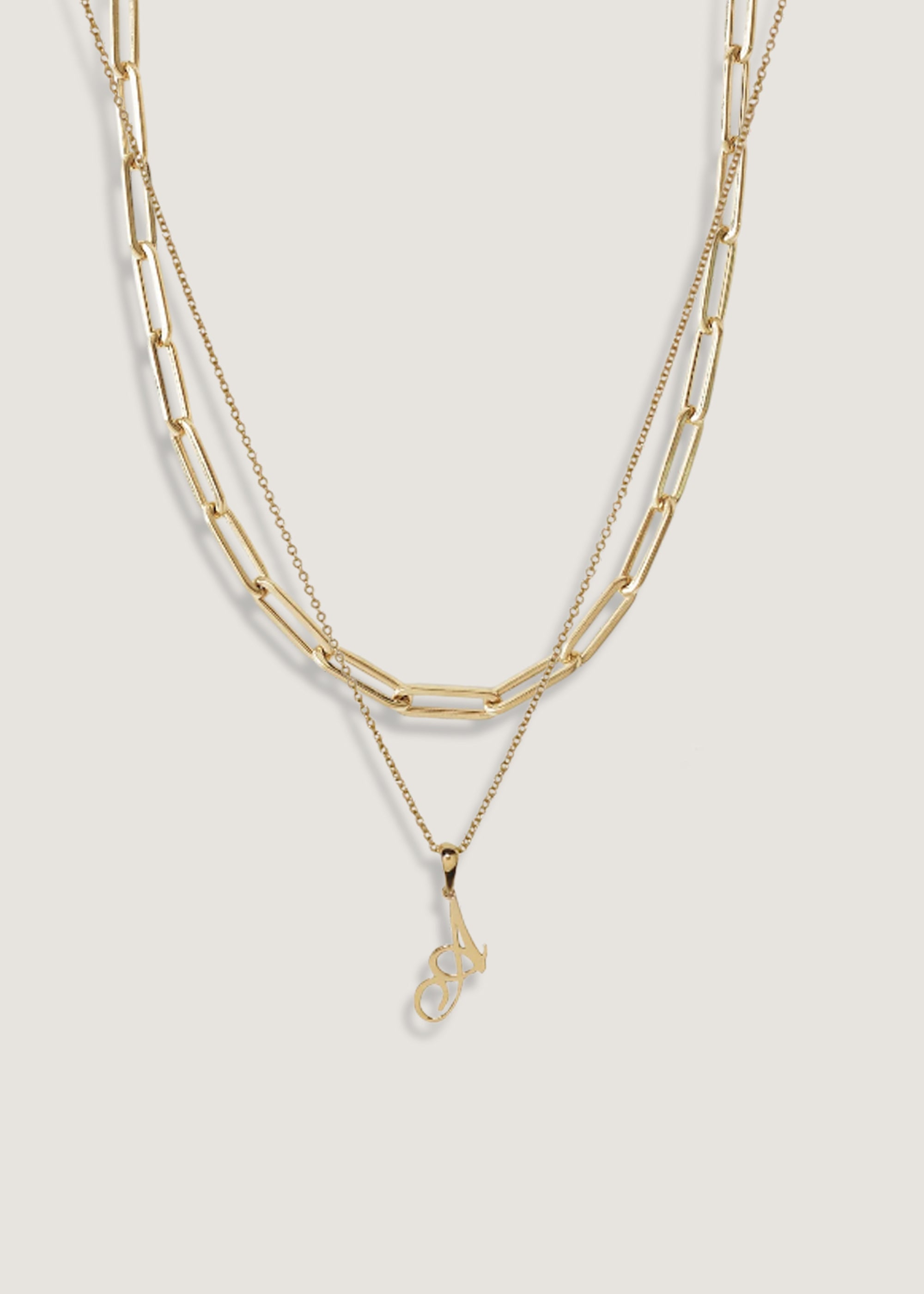 Paperclip Link Chain & Love Letter Charm Necklace Stack