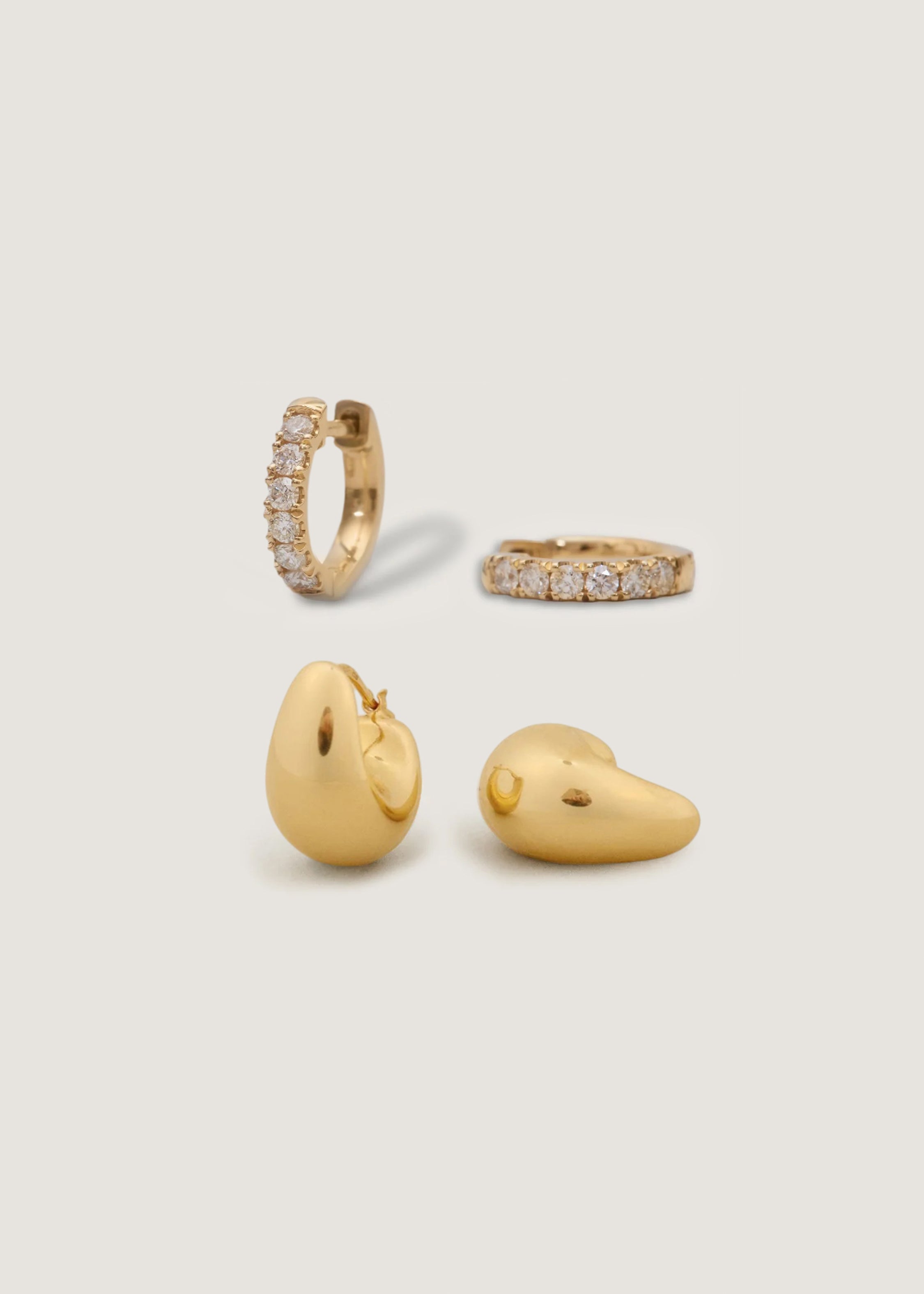 Petite Bold Teardrop Hoop & Bold Pavé Huggie Earrings Diamond Stack