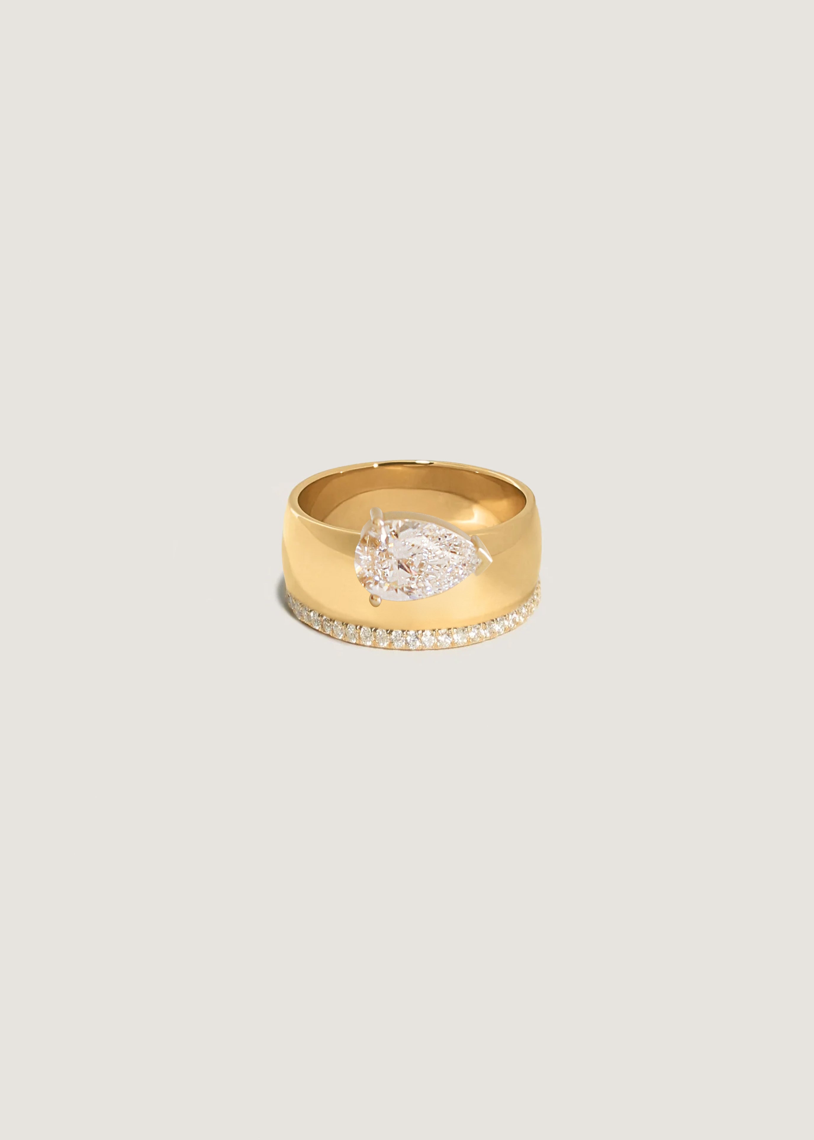 Porter Cigar Band Ring Pear Diamond & Dahlia Pavé Ring 1.2mm Diamond Ring Stack