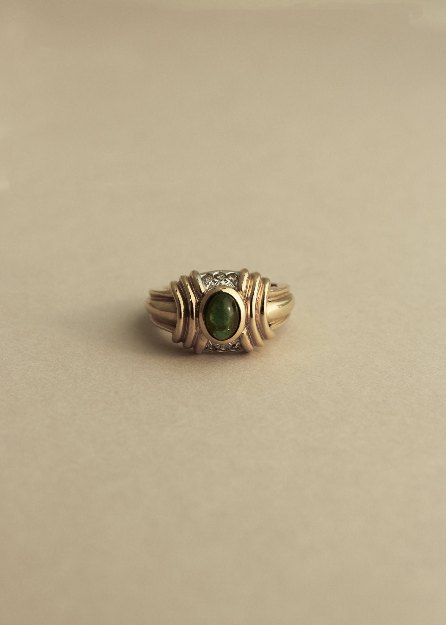 Vintage 14K Chunky Gold Ring with Green Tourmaline - 7