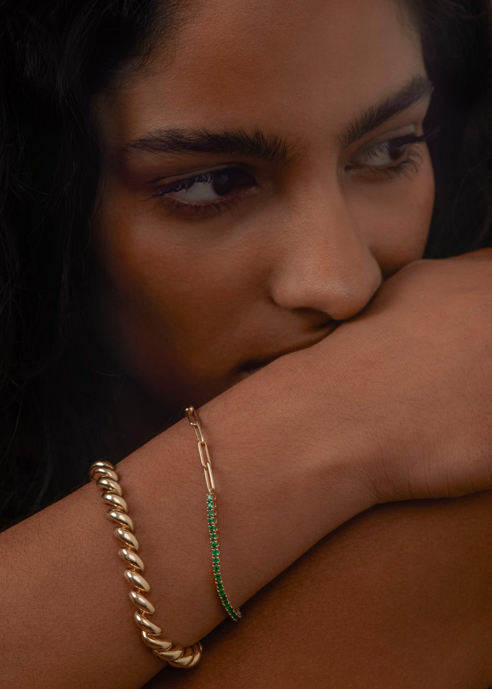 送税込【AMY O】Emerald Link Tennis Bracelet☆(2色) Emerald & Diamond XOXO Link Bracelet in 14k White Gold 6.65