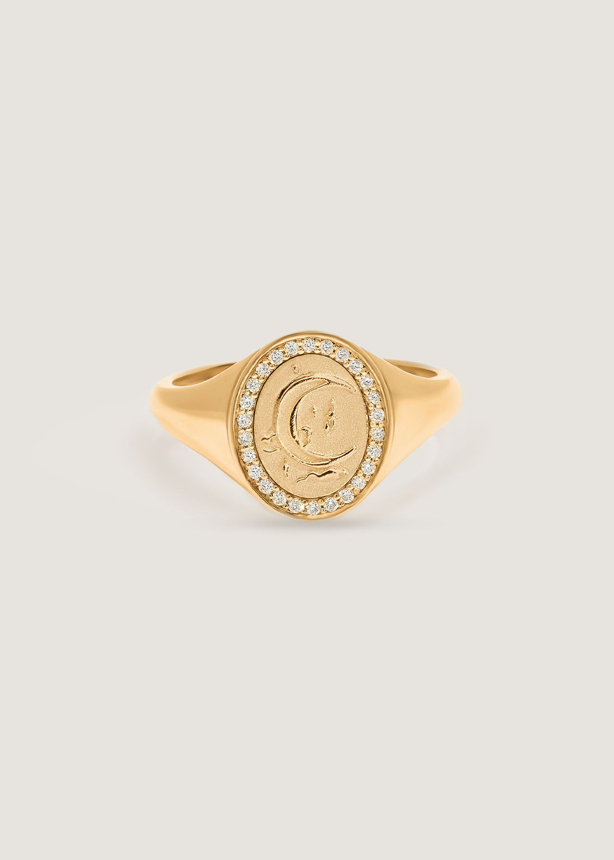 Kinn 14k Gold Crescent Dream Diamond Signet Ring