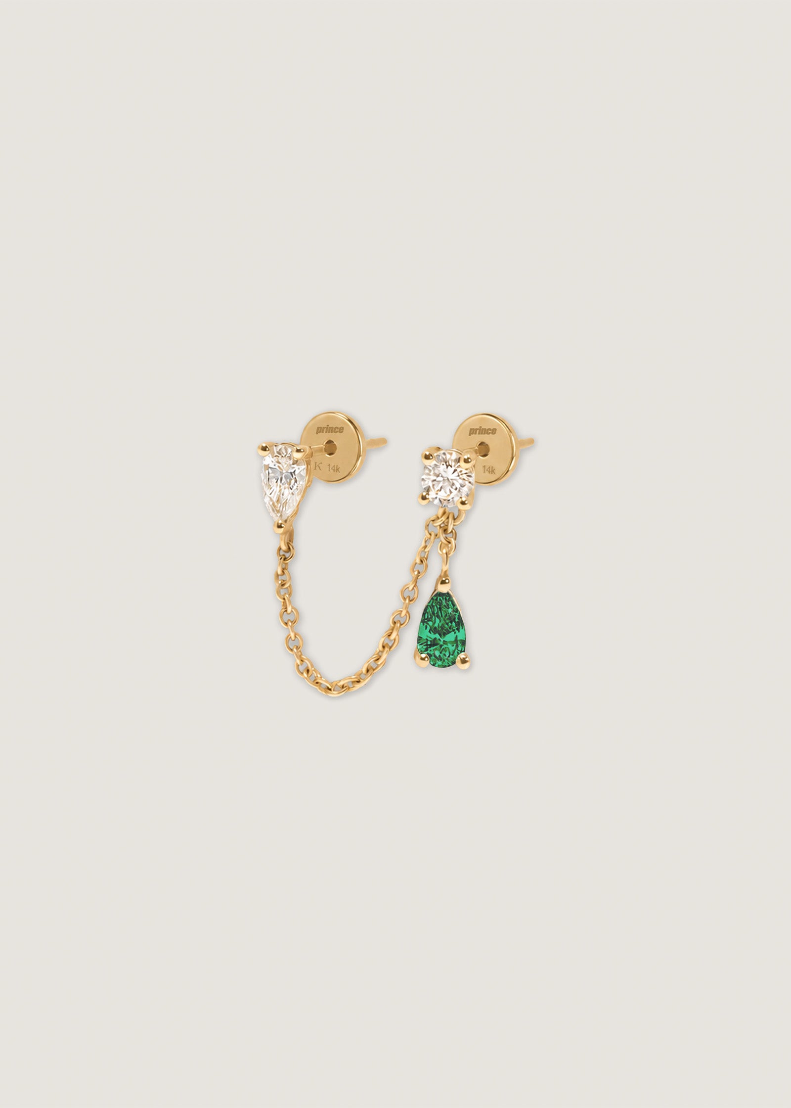 Kinn x Prince 14k Gold Doubles Diamond & Emerald Chain Earring