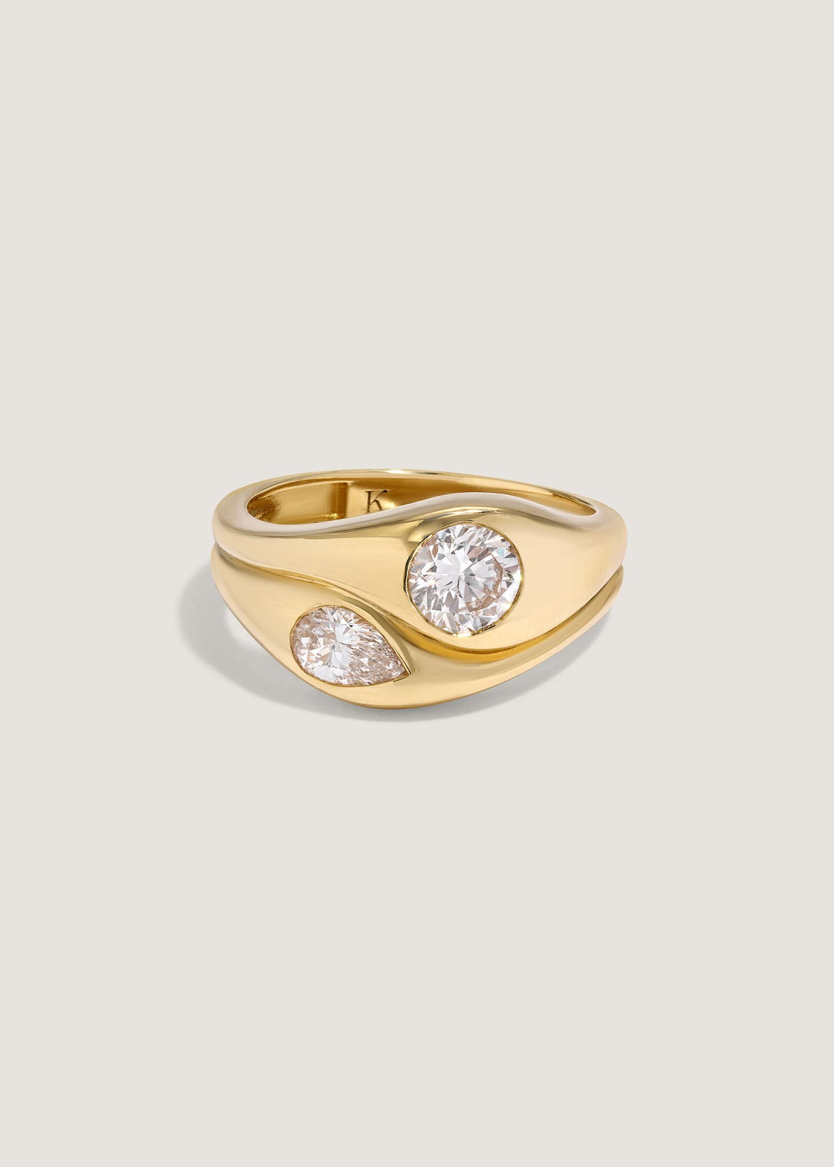 Kinn 14k Gold Gigi Toi et Moi Diamond Round Pear Ring