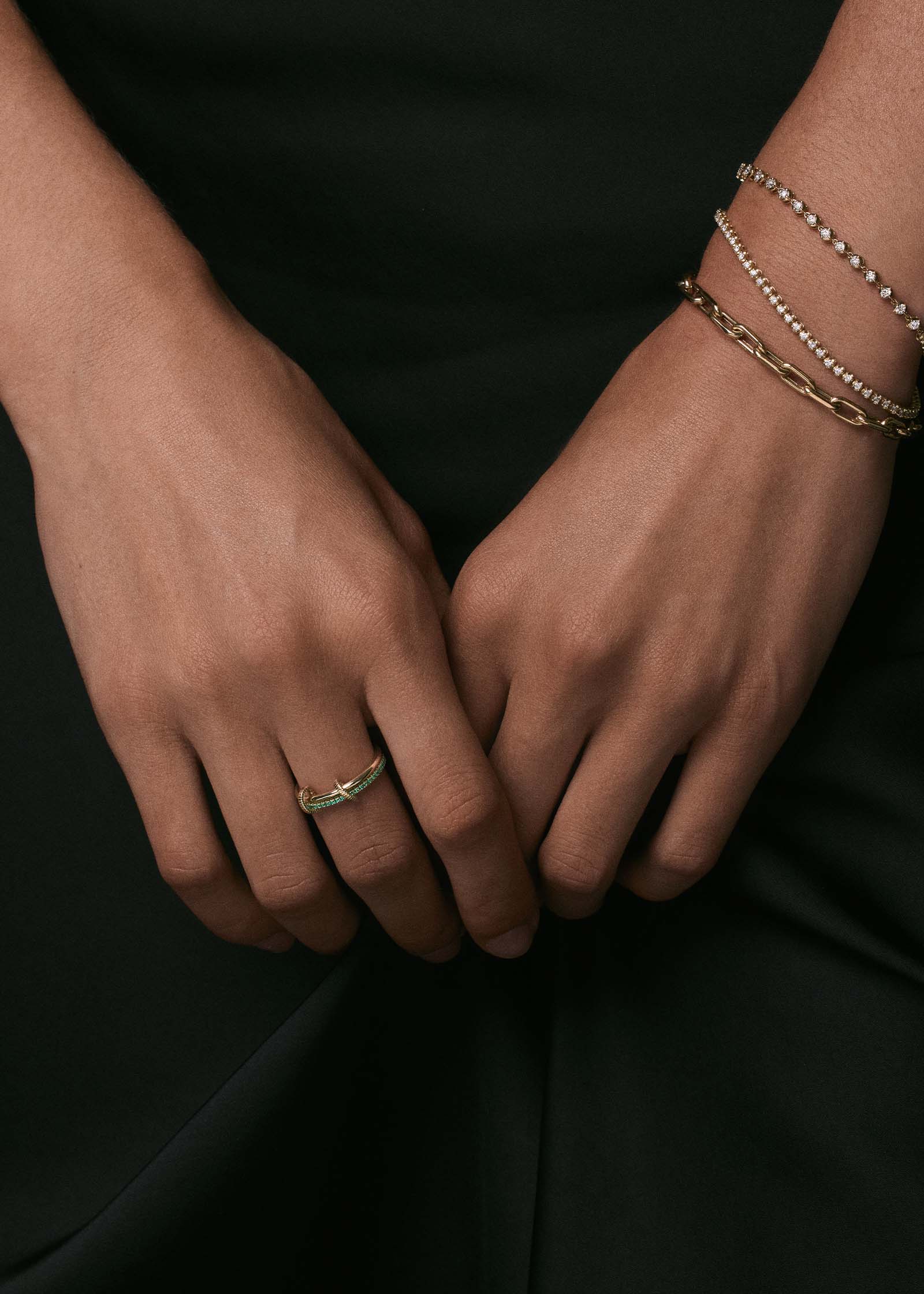 14k Gold Lesley Linked Emerald Band Ring