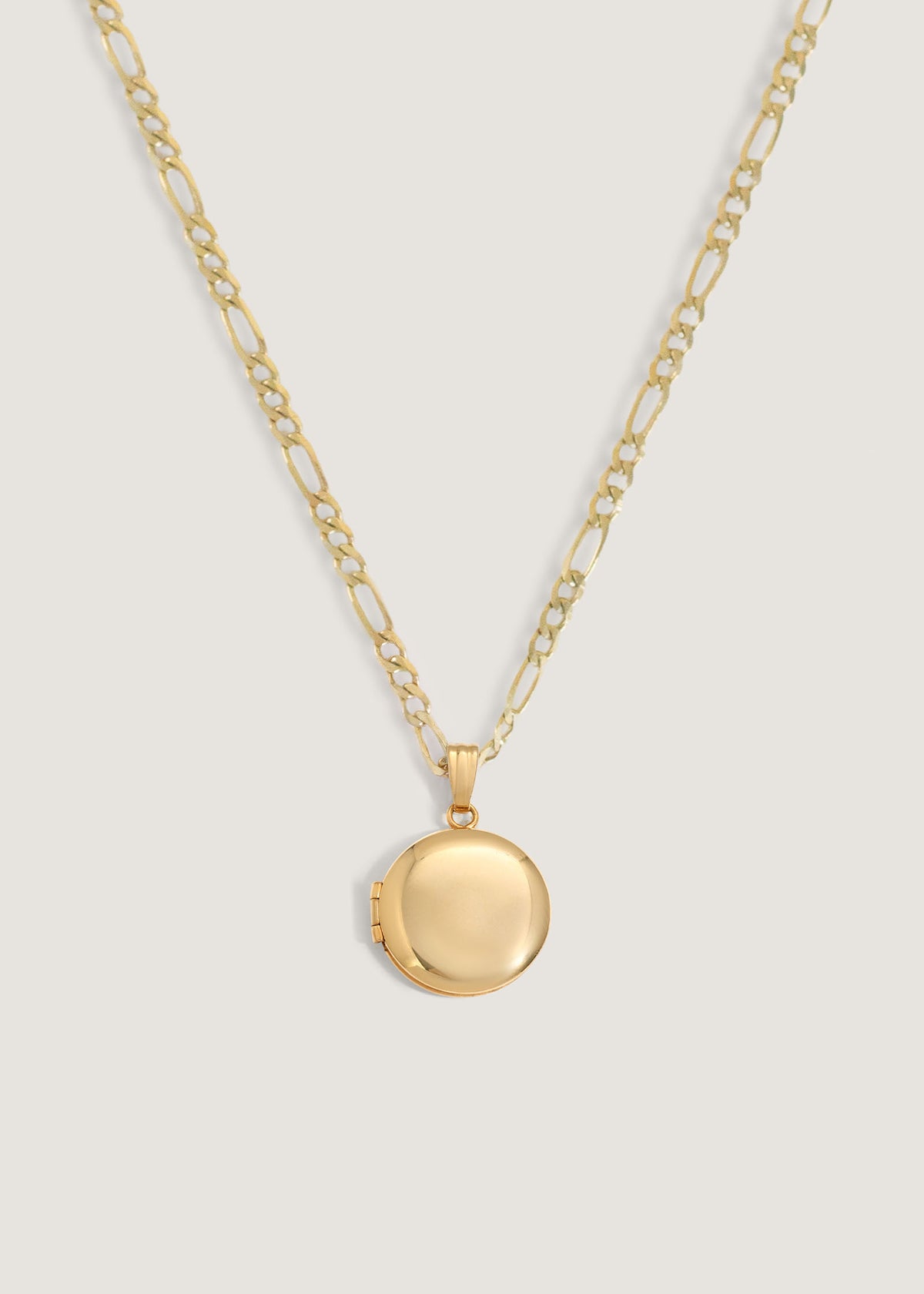 Kinn 14k Gold Maison Round Locket on a Kyle Figaro Chain Necklace