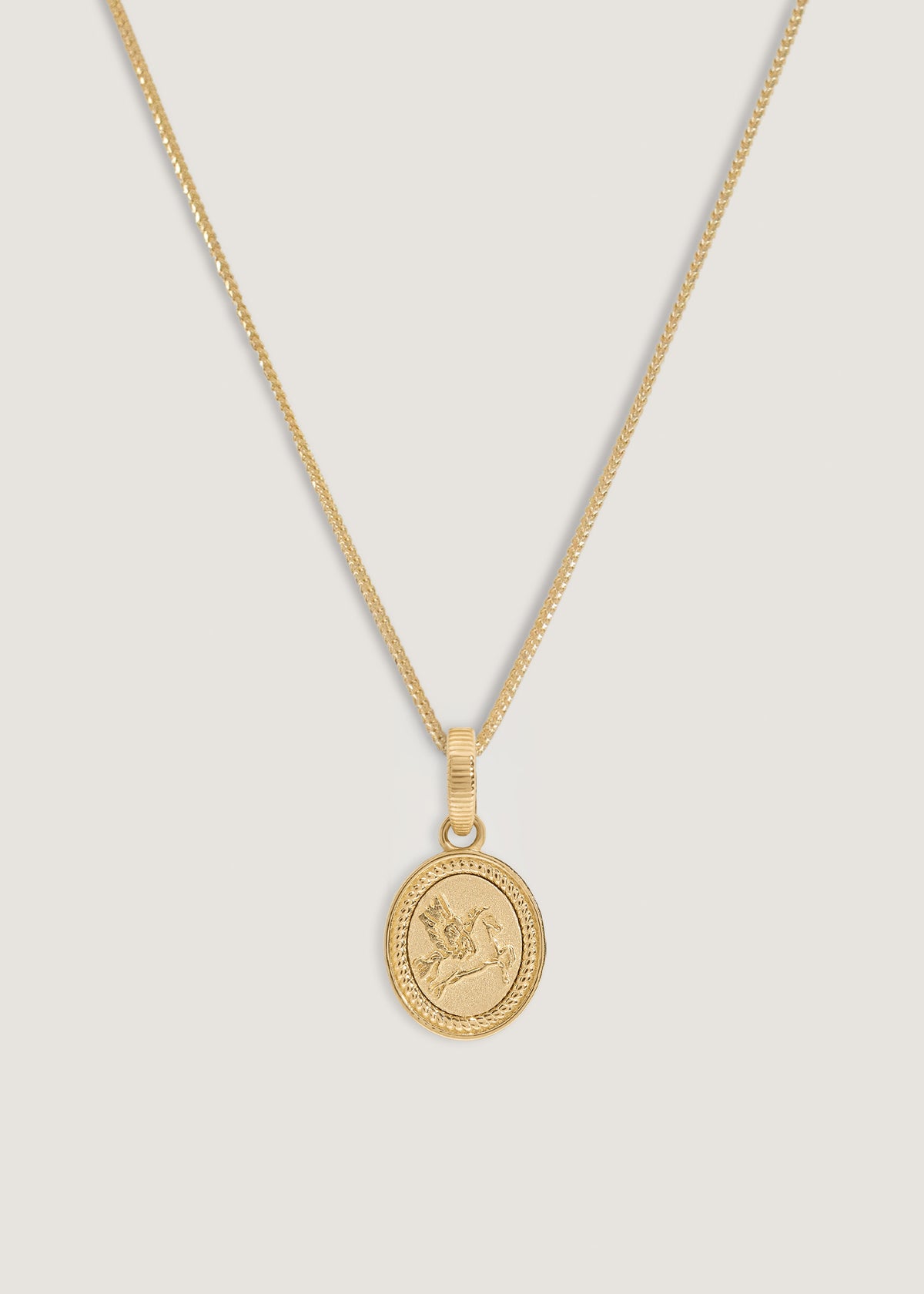 Kinn 14k Gold Pegasus Dream Pendant Necklace on box chain