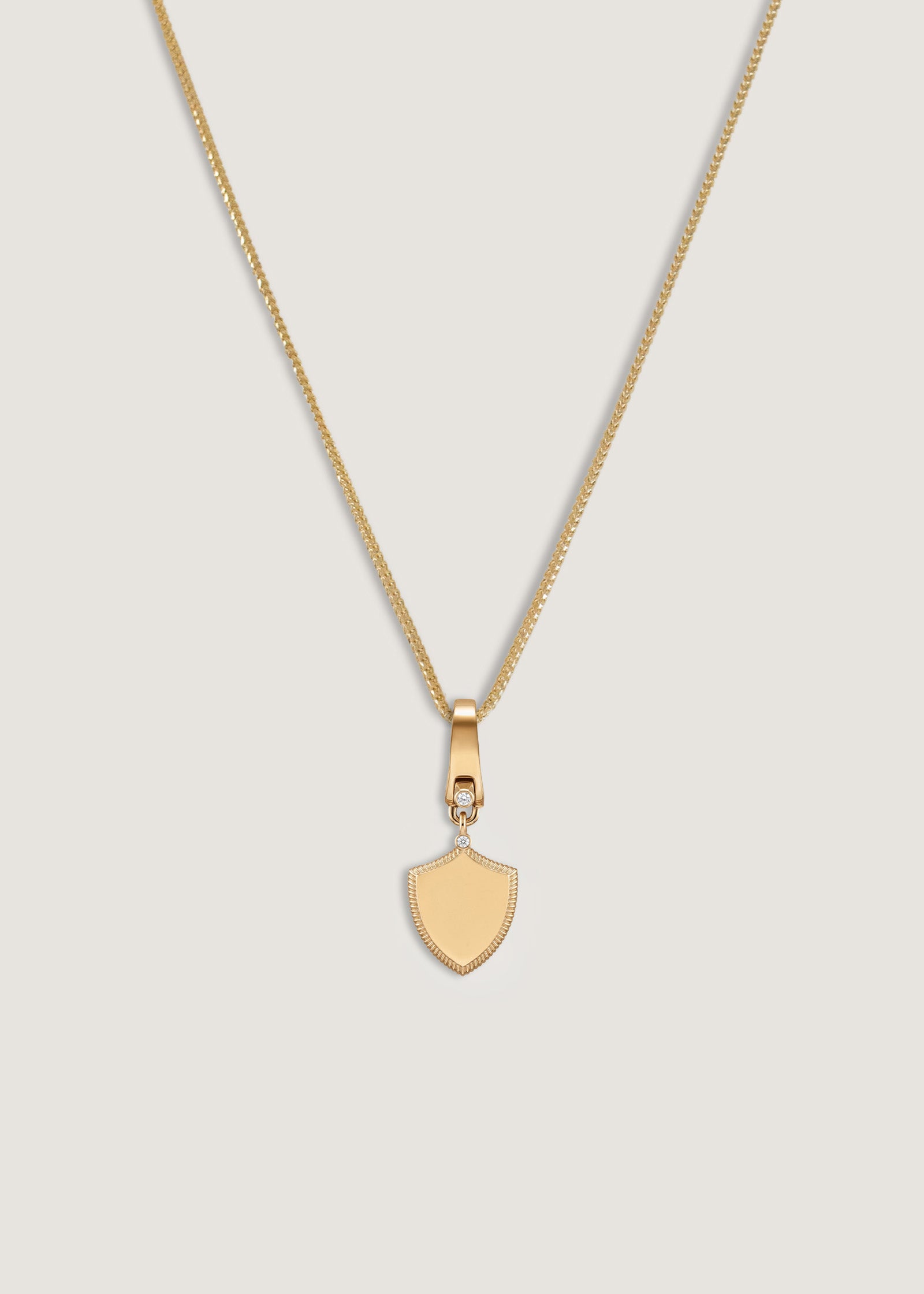 Kinn 14k Gold Ace Shield Diamond Pendant Necklace with Box Chain - Engraving