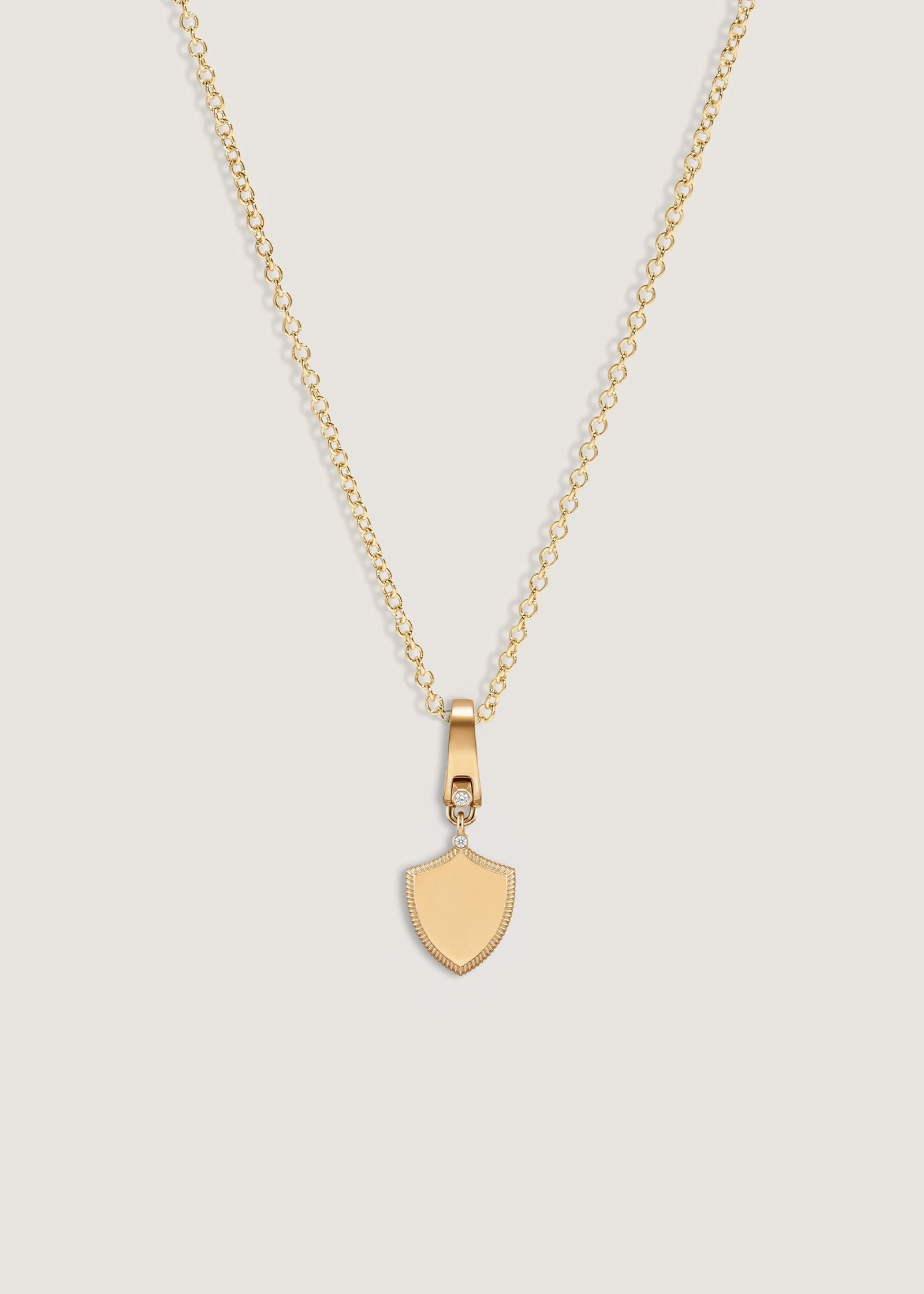 Kinn 14k Gold Ace Shield Diamond Pendant Necklace with Micro Rolo Chain - Engraving