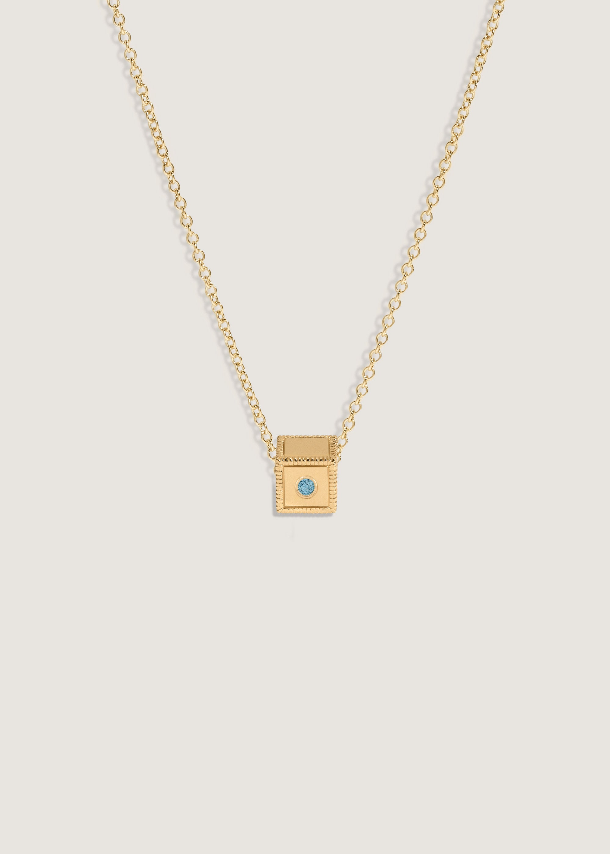 Kinn 14k Gold Chapter Custom Blue Topaz Birthstone Charm Necklace