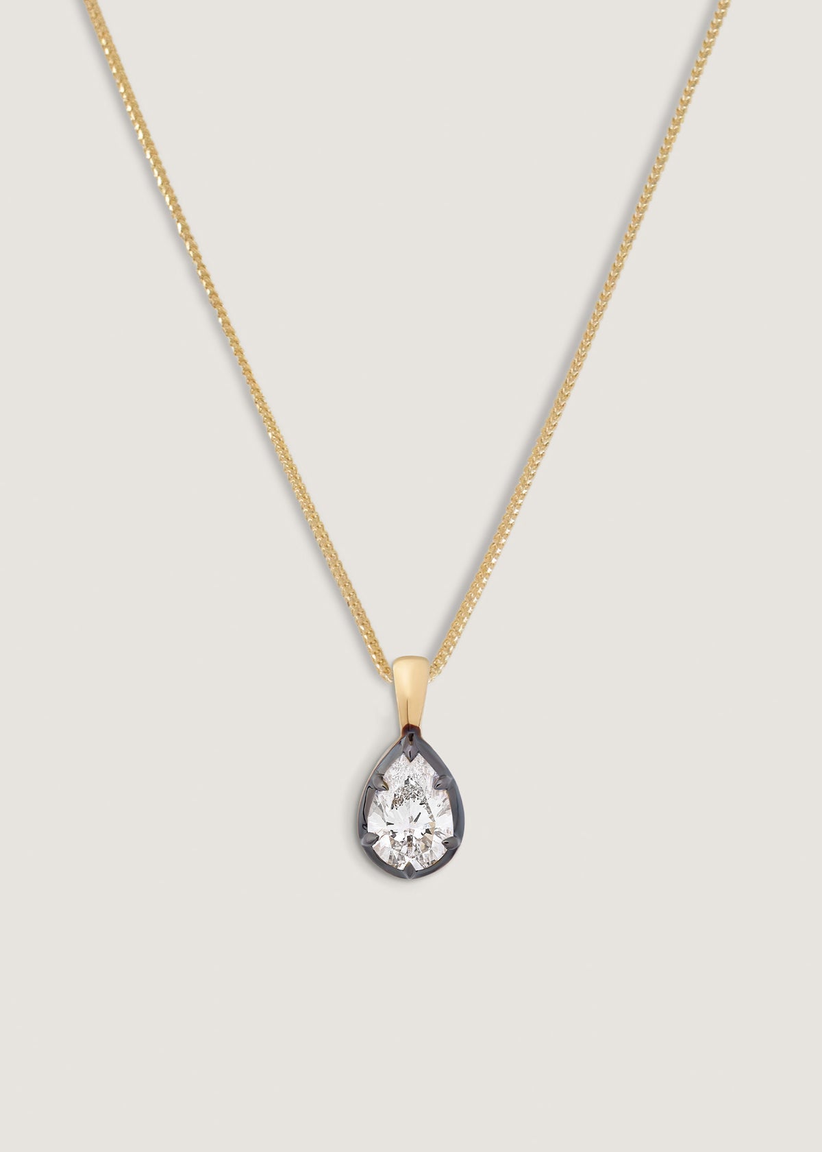 Kinn 14k Gold Clara Black Rhodium Pear Diamond Necklace on Box Chain